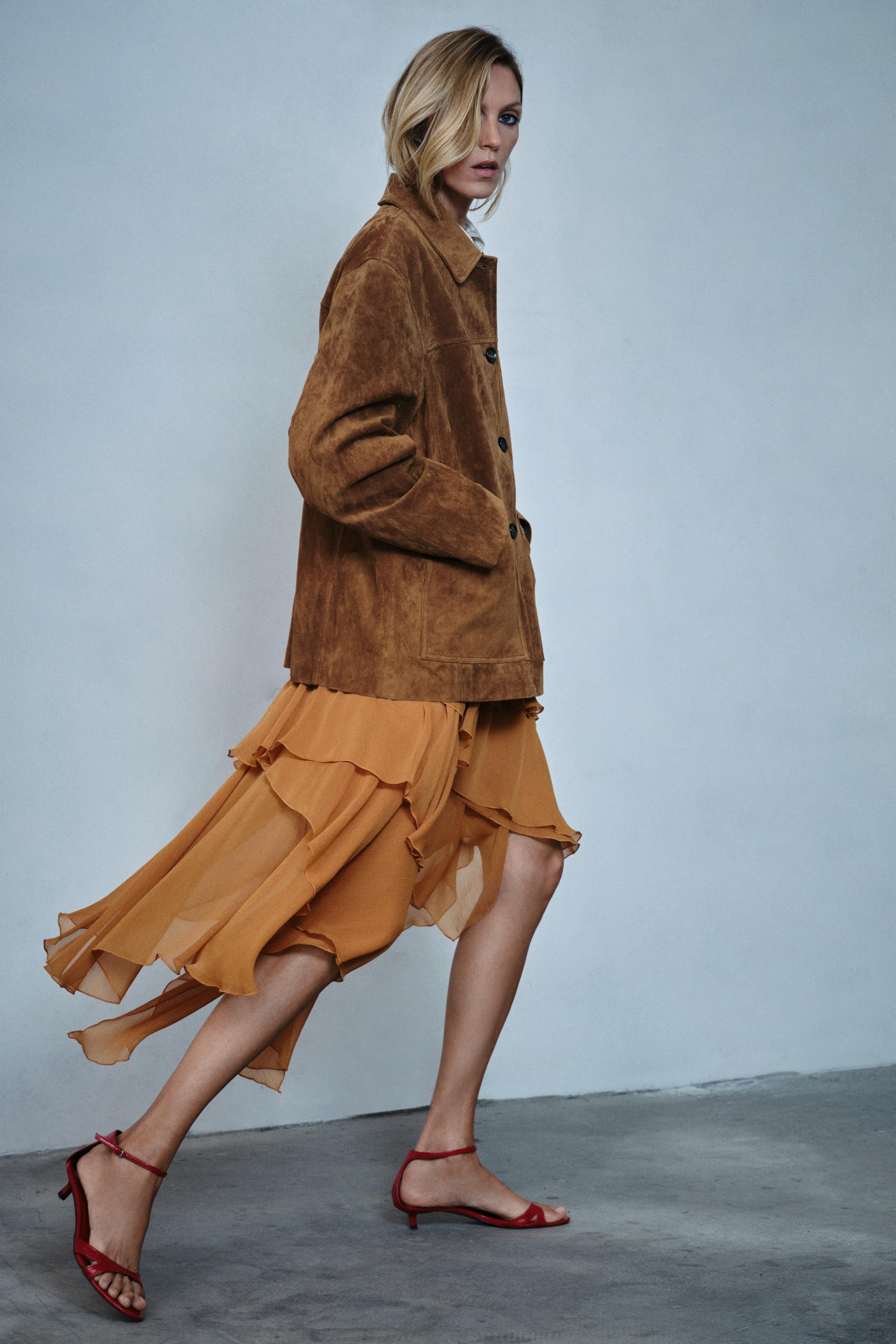 ZW COLLECTION ASYMMETRIC RUFFLED MIDI SKIRT