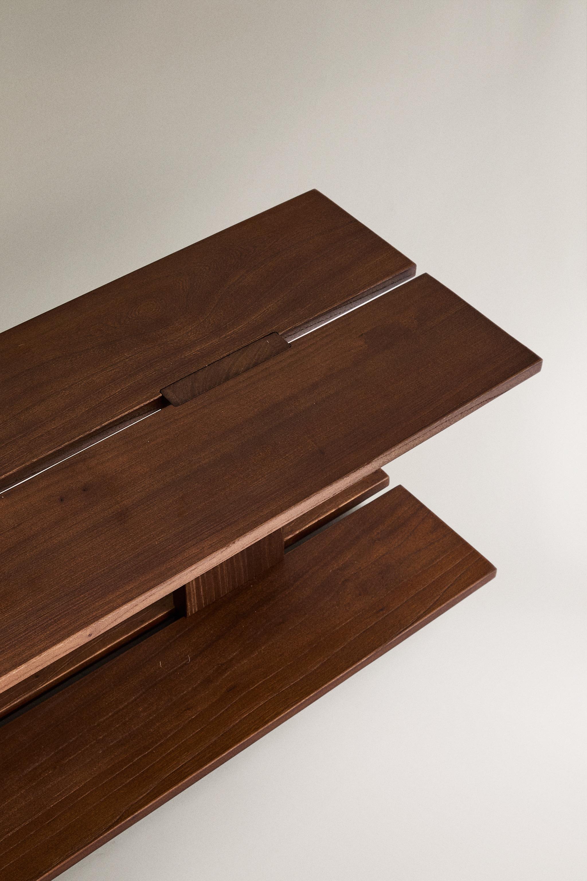 ELM WOOD SHELVING UNIT WITH TWO SHELVES