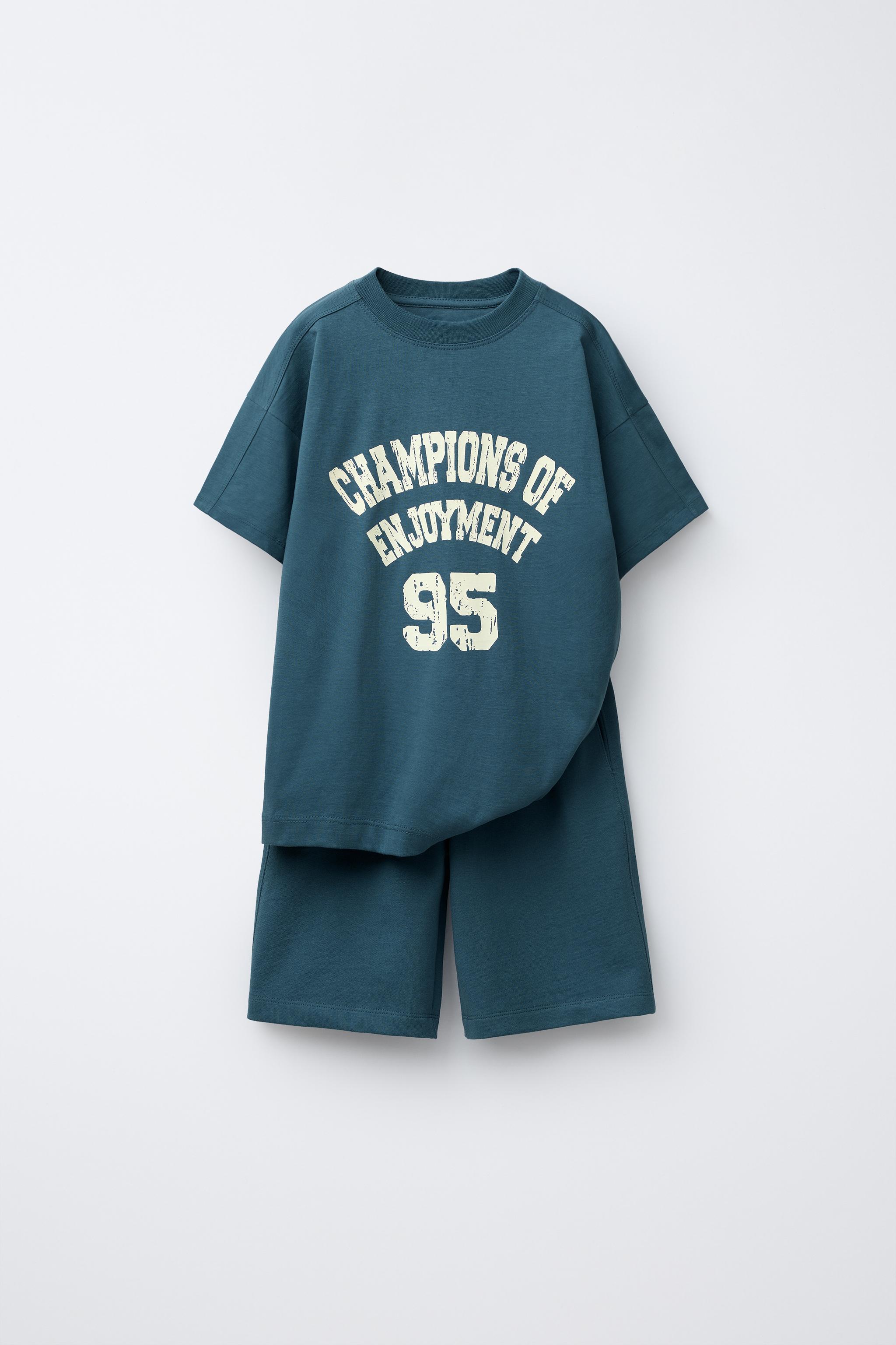 TEXT PRINT T-SHIRT AND BERMUDA SET