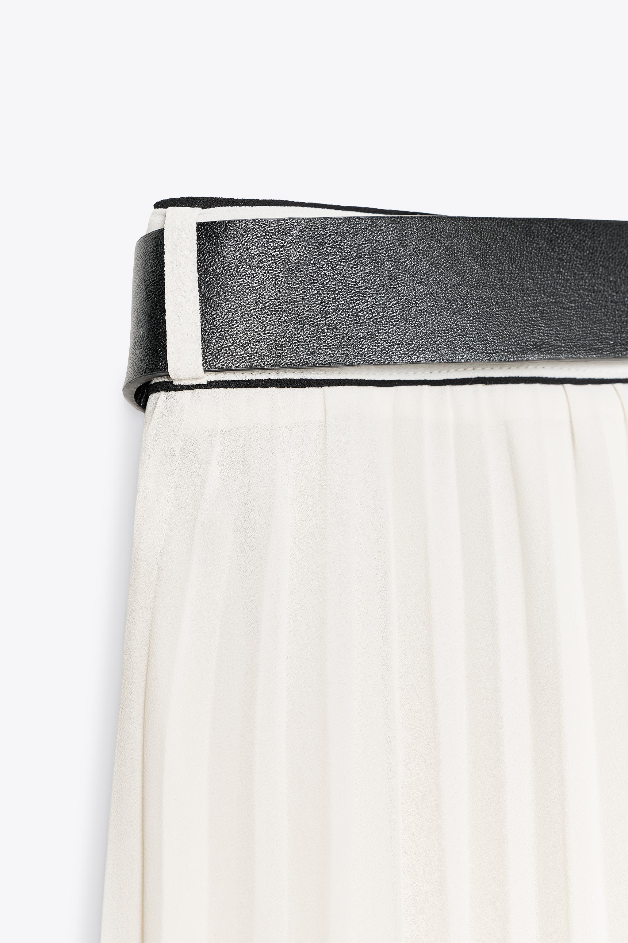 BELTED PLEATED MIDI SKIRT