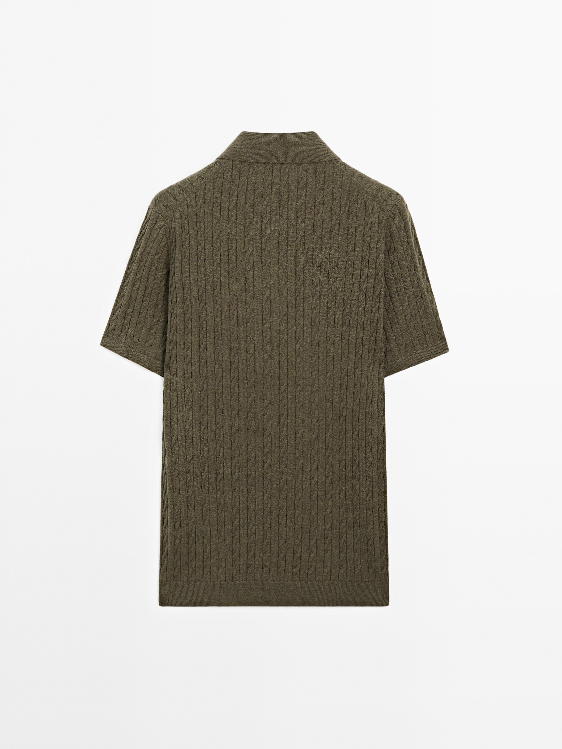 Cable-knit polo shirt