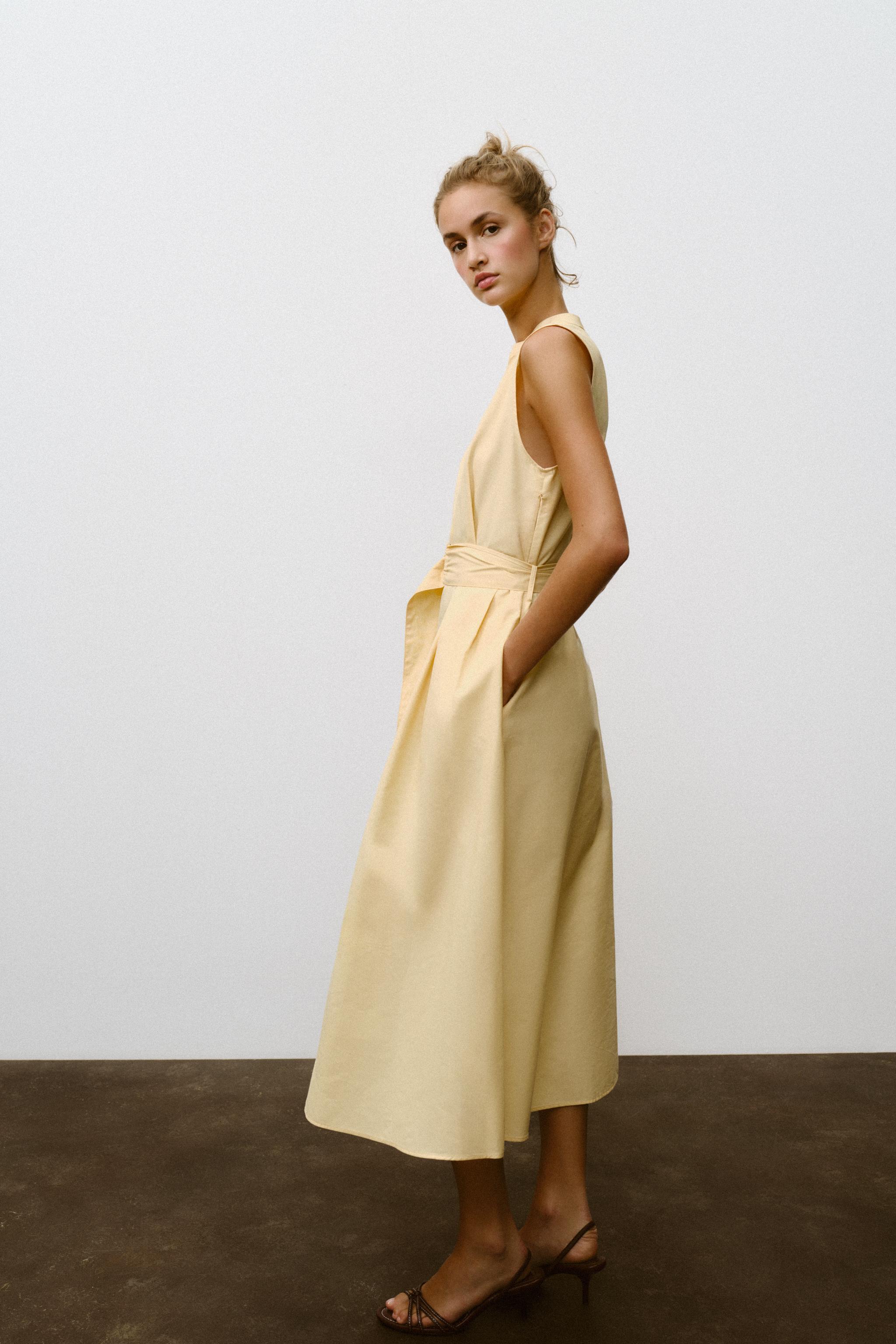 BELTED POPLIN MIDI DRESS