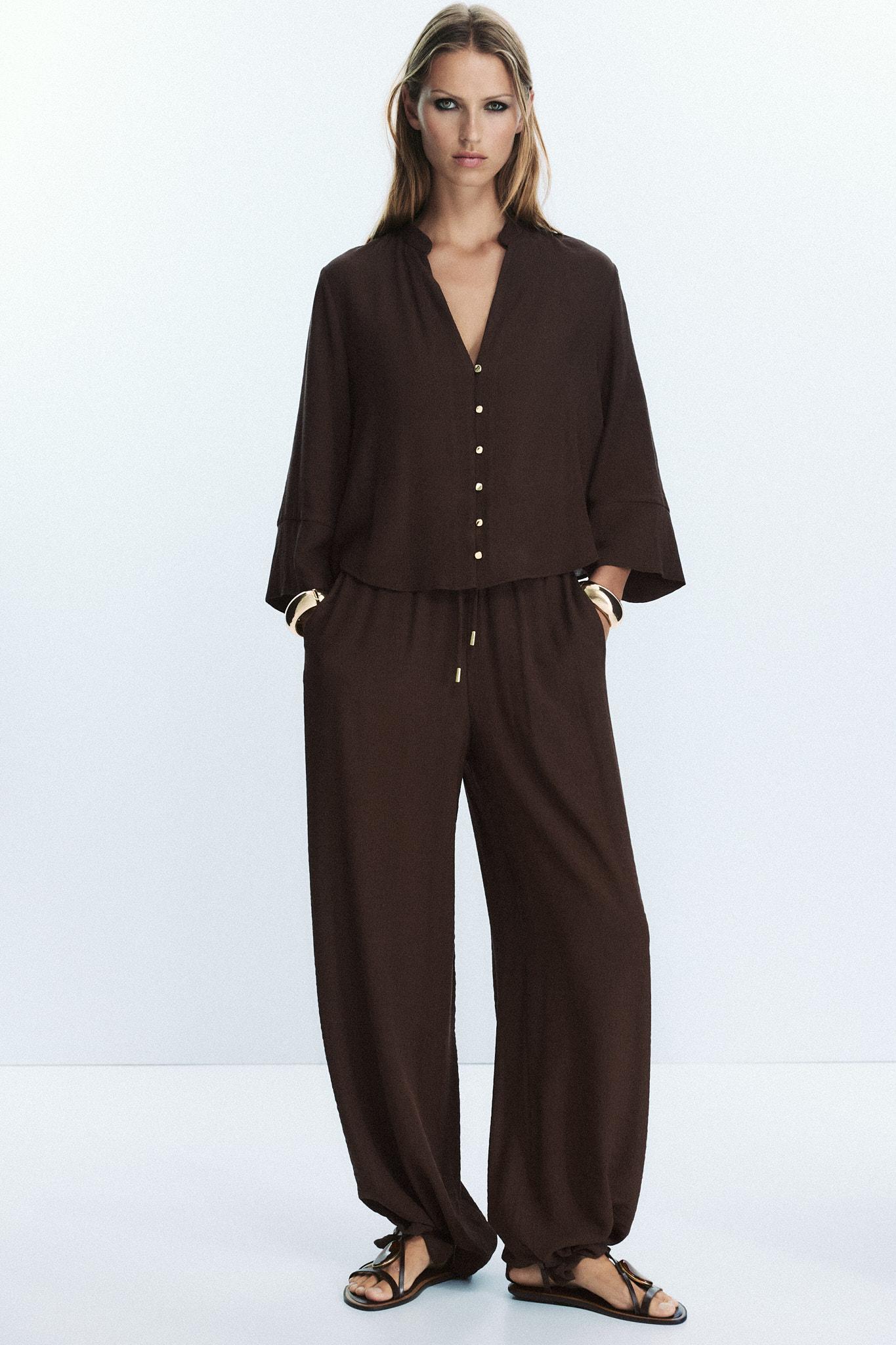 COTTON GAUZE WIDE LEG PANTS