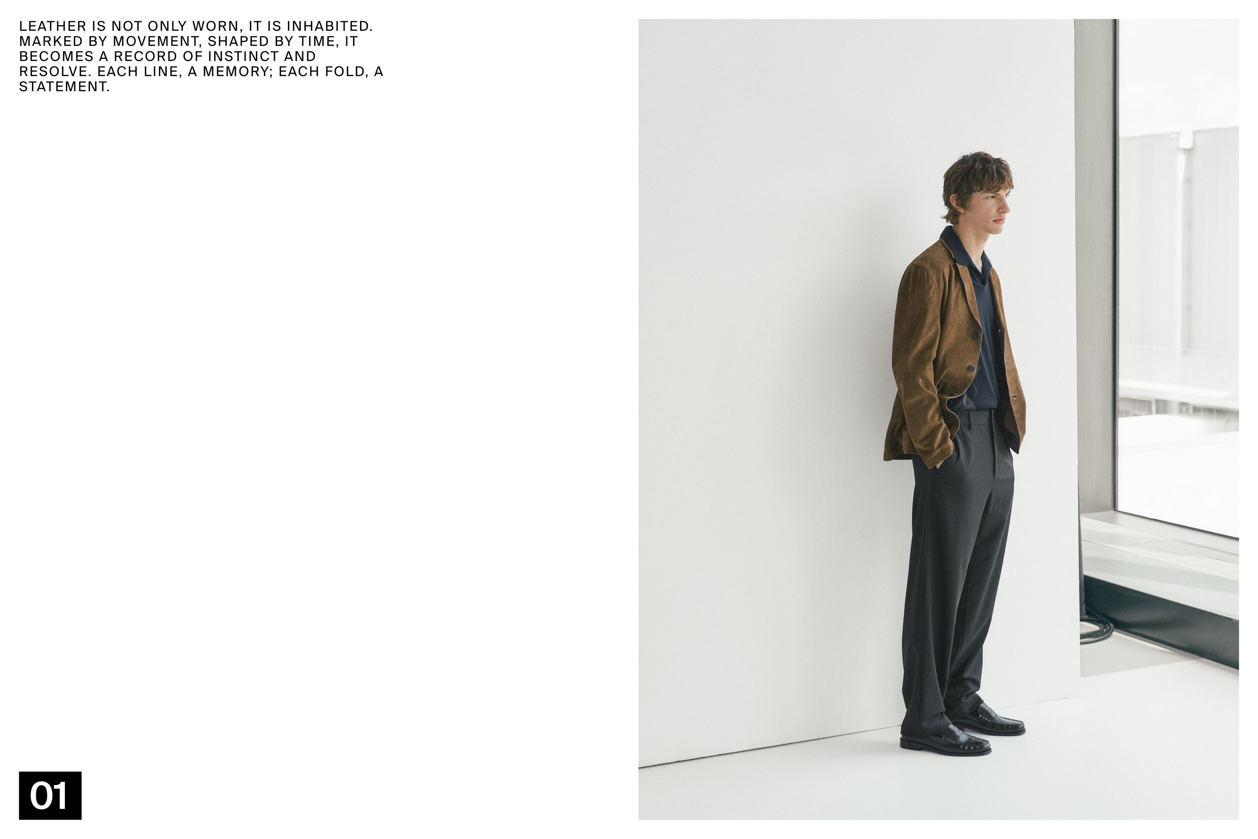 Suede leather blazer with topstitching