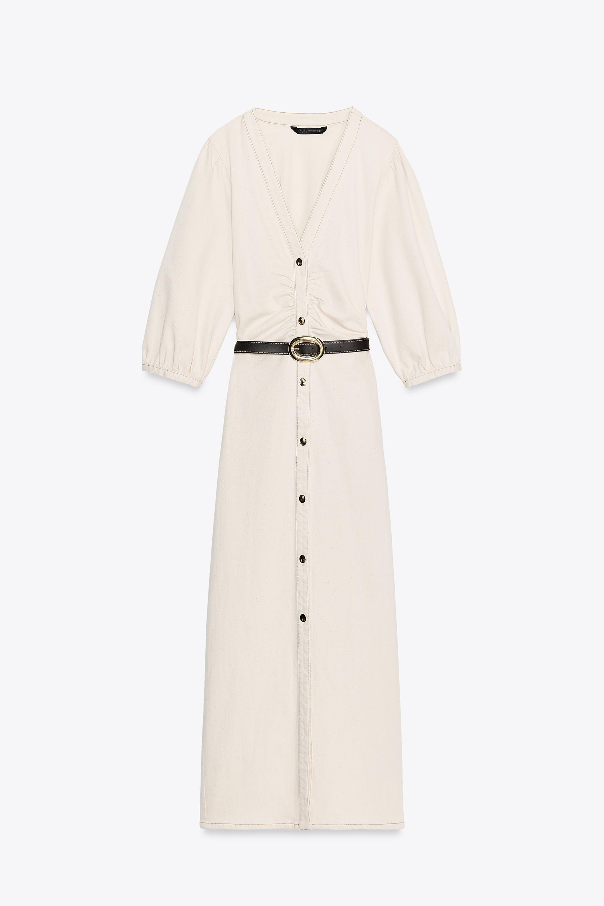 BELTED BALLOON SLEEVE MIDI DRESS