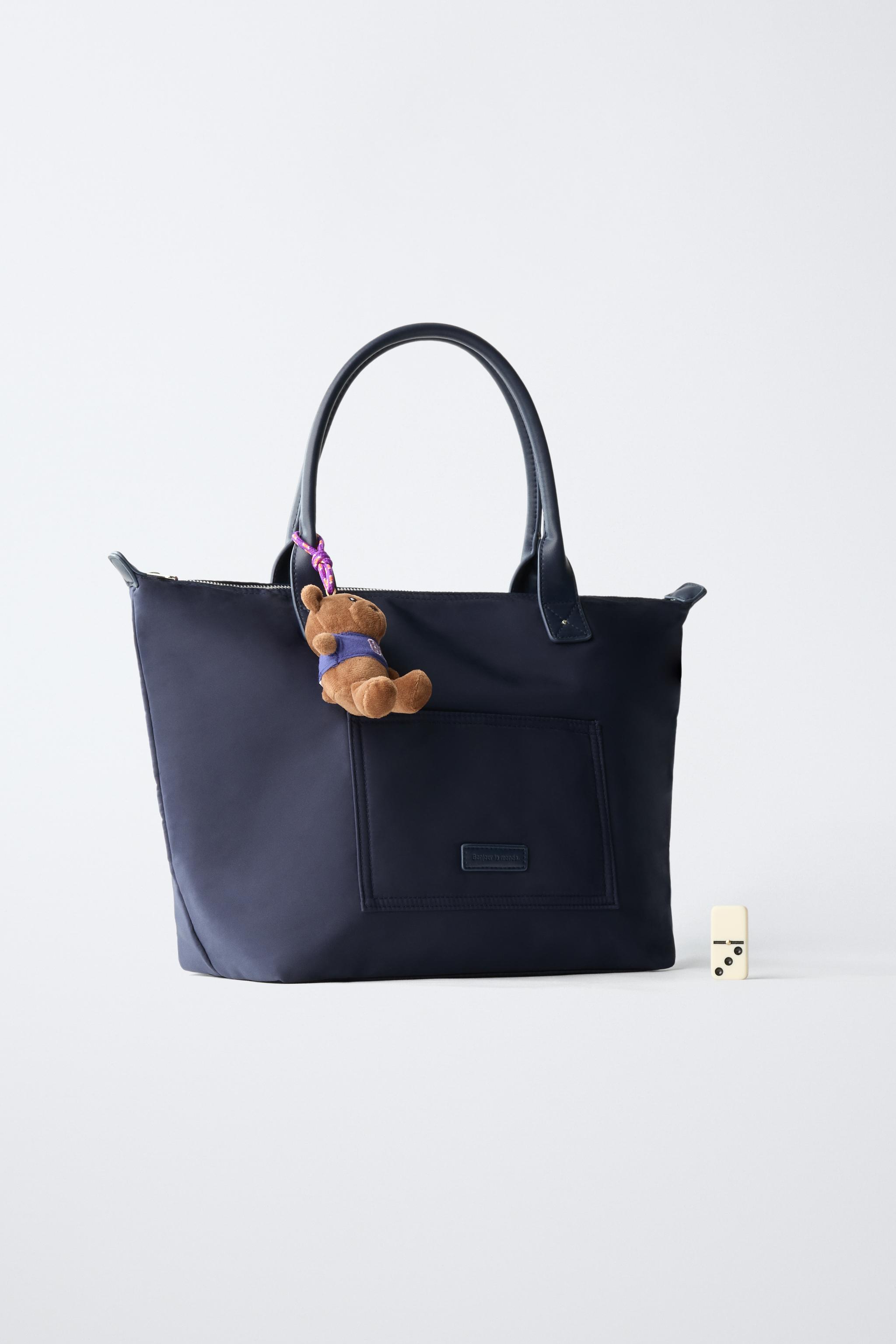 NYLON TOTE BAG WITH TEDDY BEAR CHARM