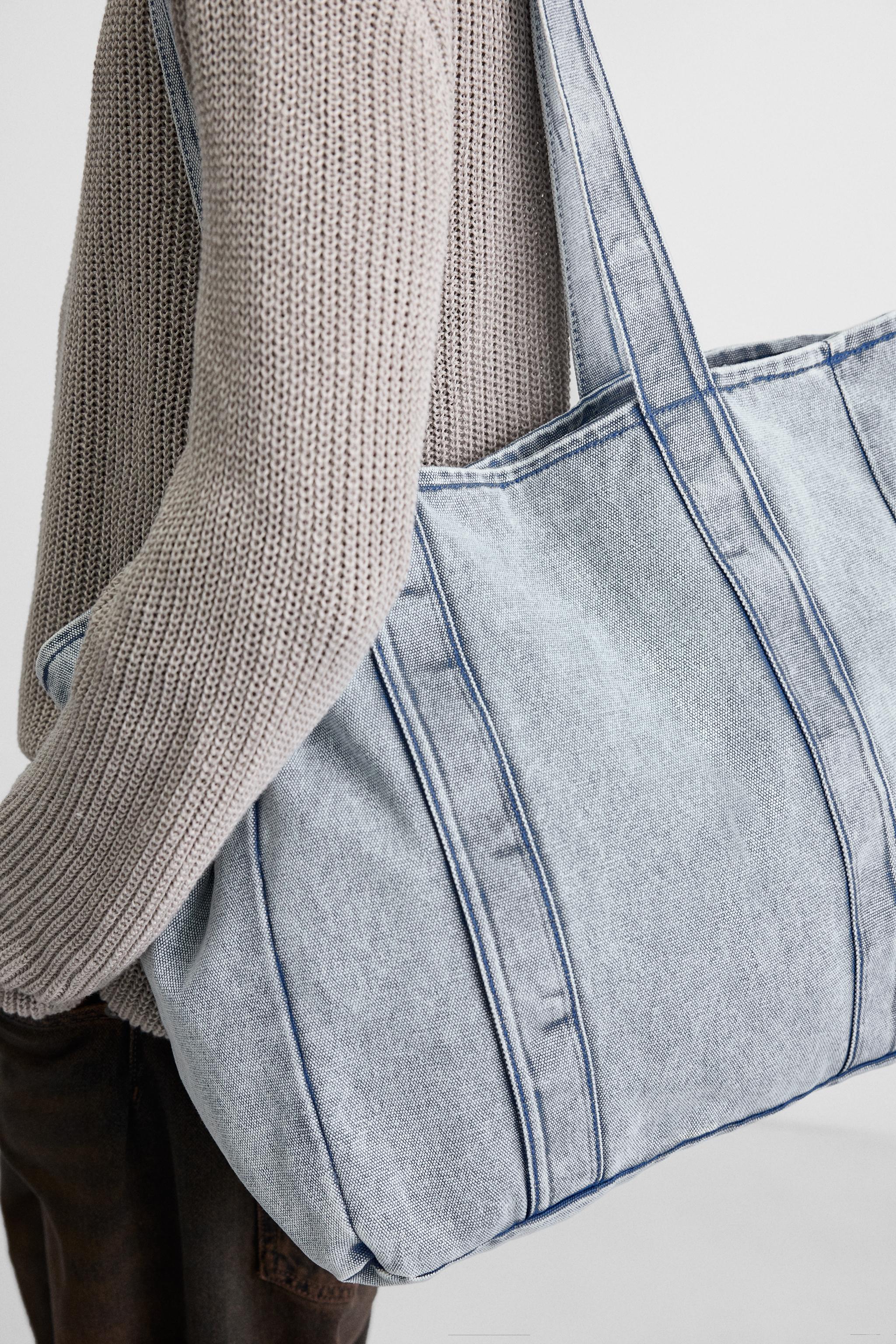 WASHED-EFFECT DENIM SHOPPER BAG