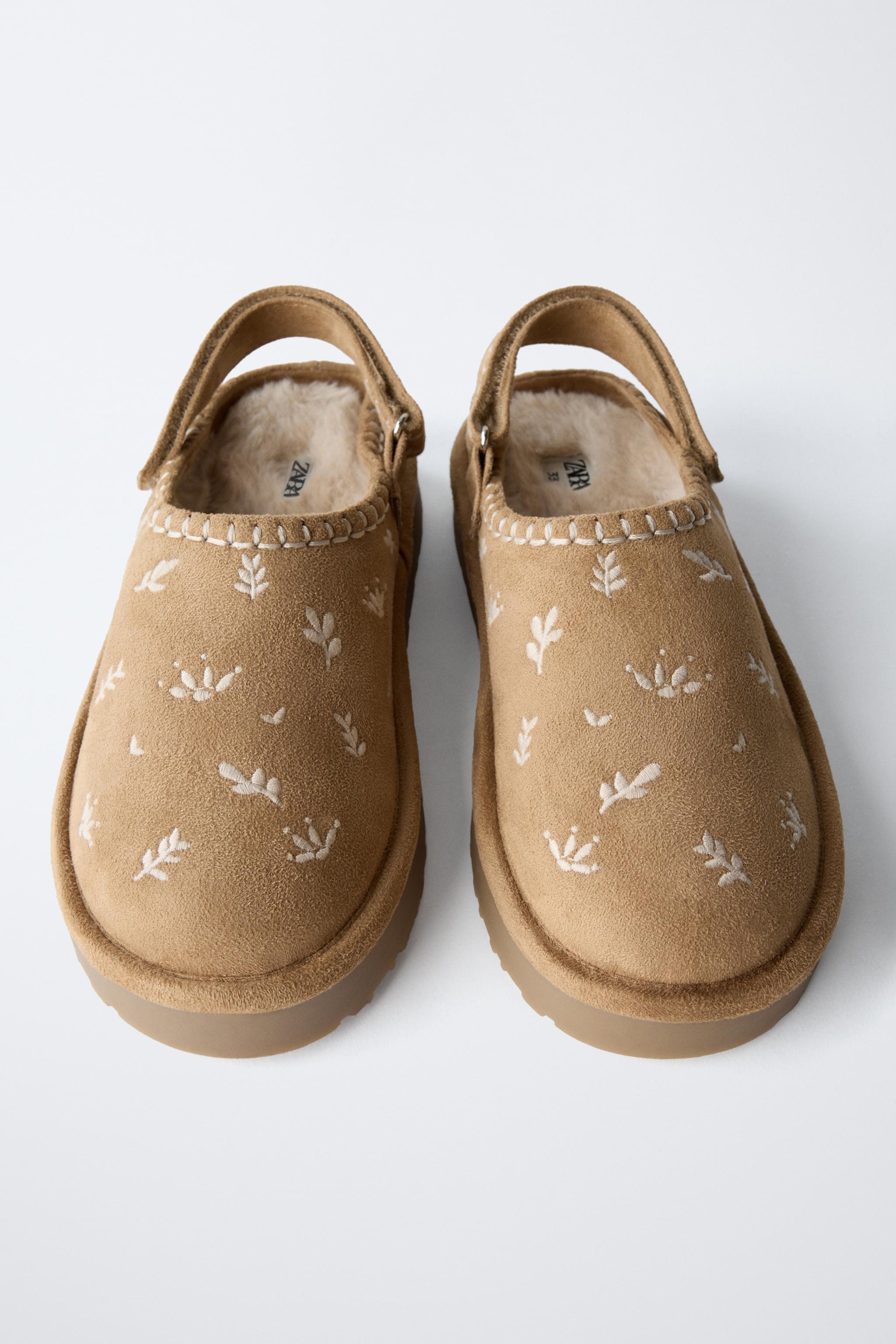 EMBROIDERED FAUX FUR CLOGS
