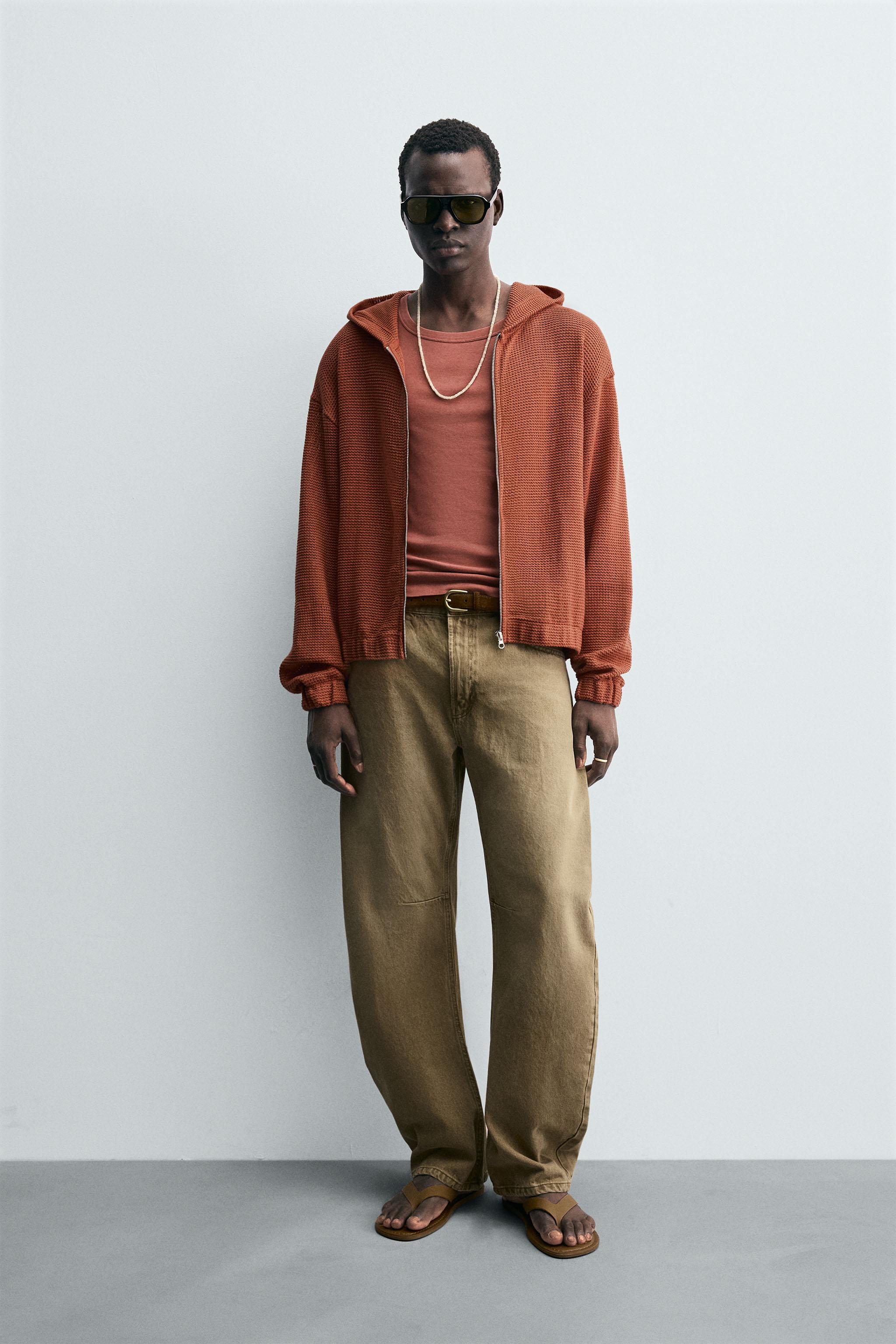 OPEN WEAVE HOODED SWEATSHIRT