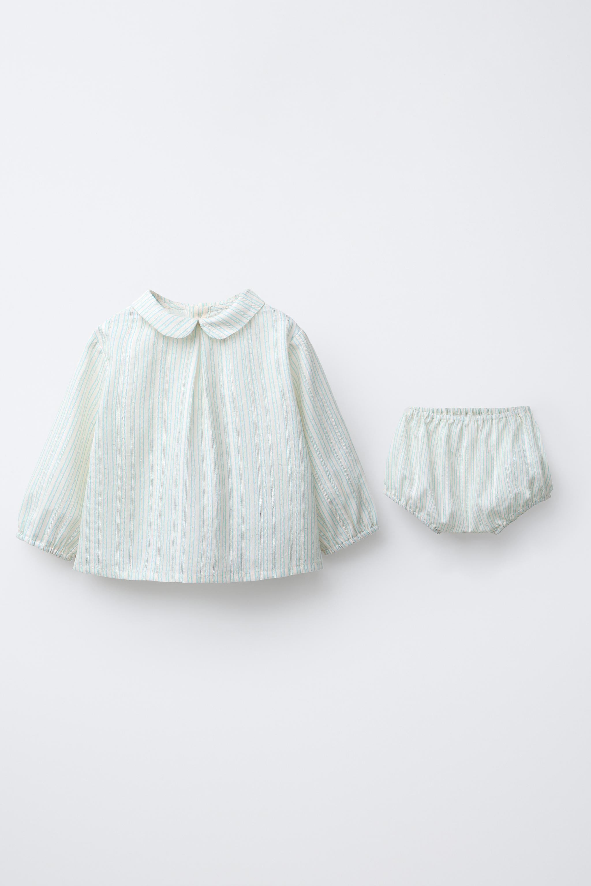 STRIPED JACQUARD SHIRT AND BLOOMERS SET
