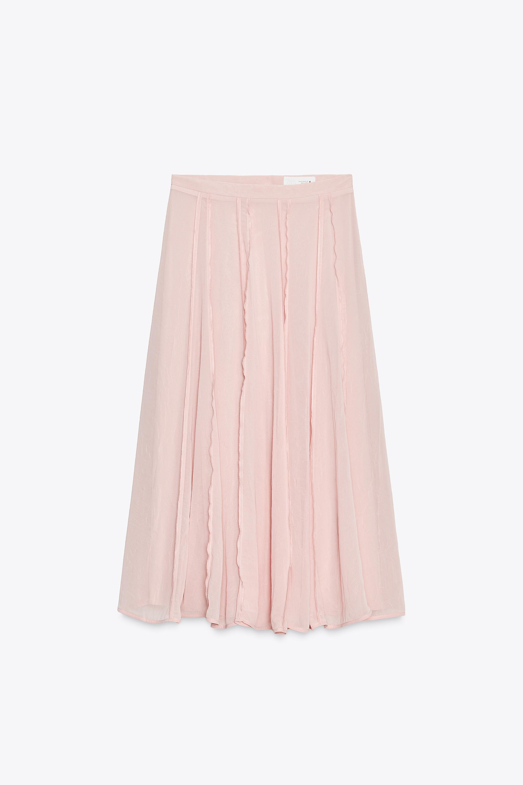 SEMI-SHEER TOPSTITCHED MIDI SKIRT