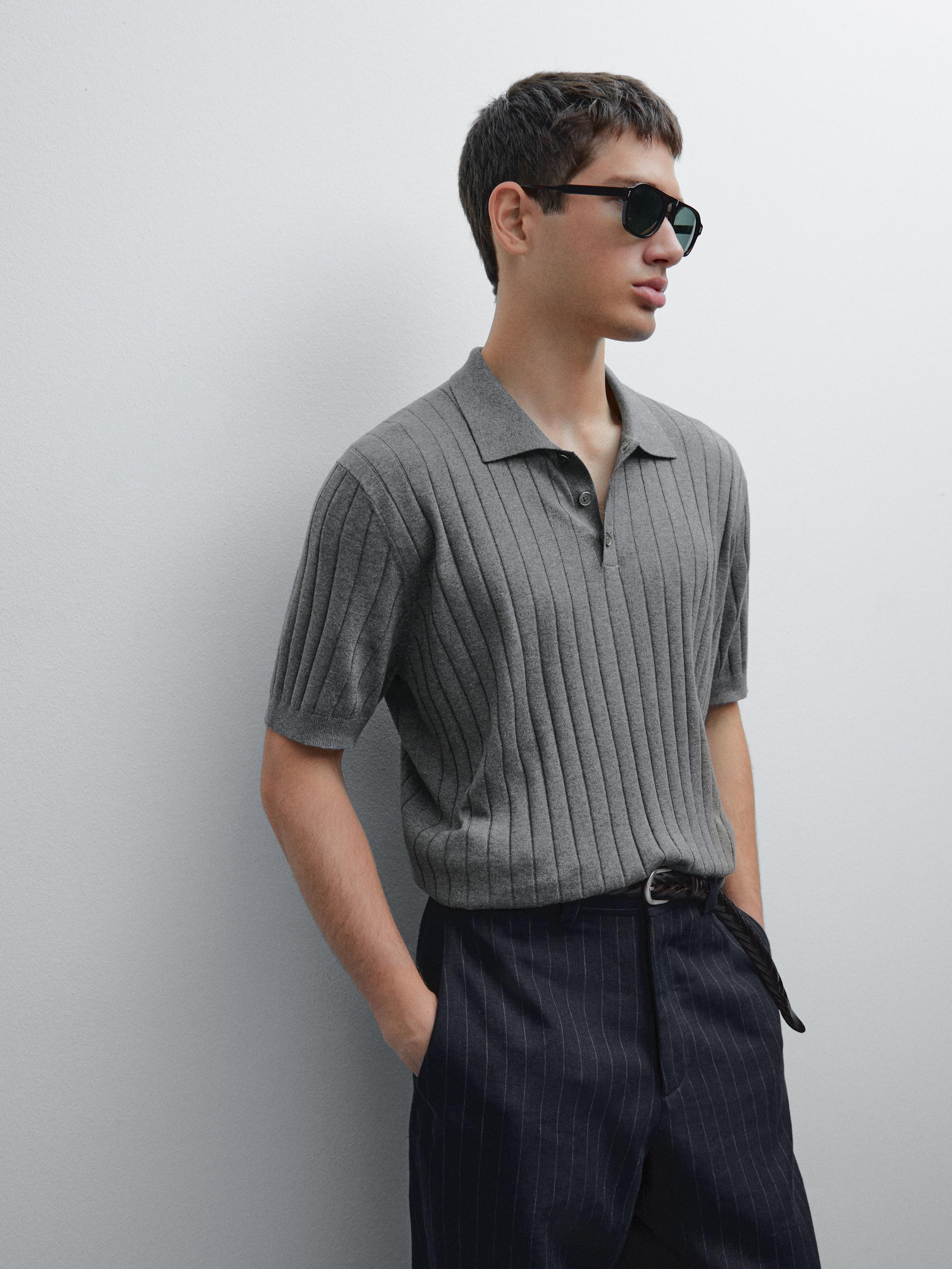Ribbed knit polo shirt