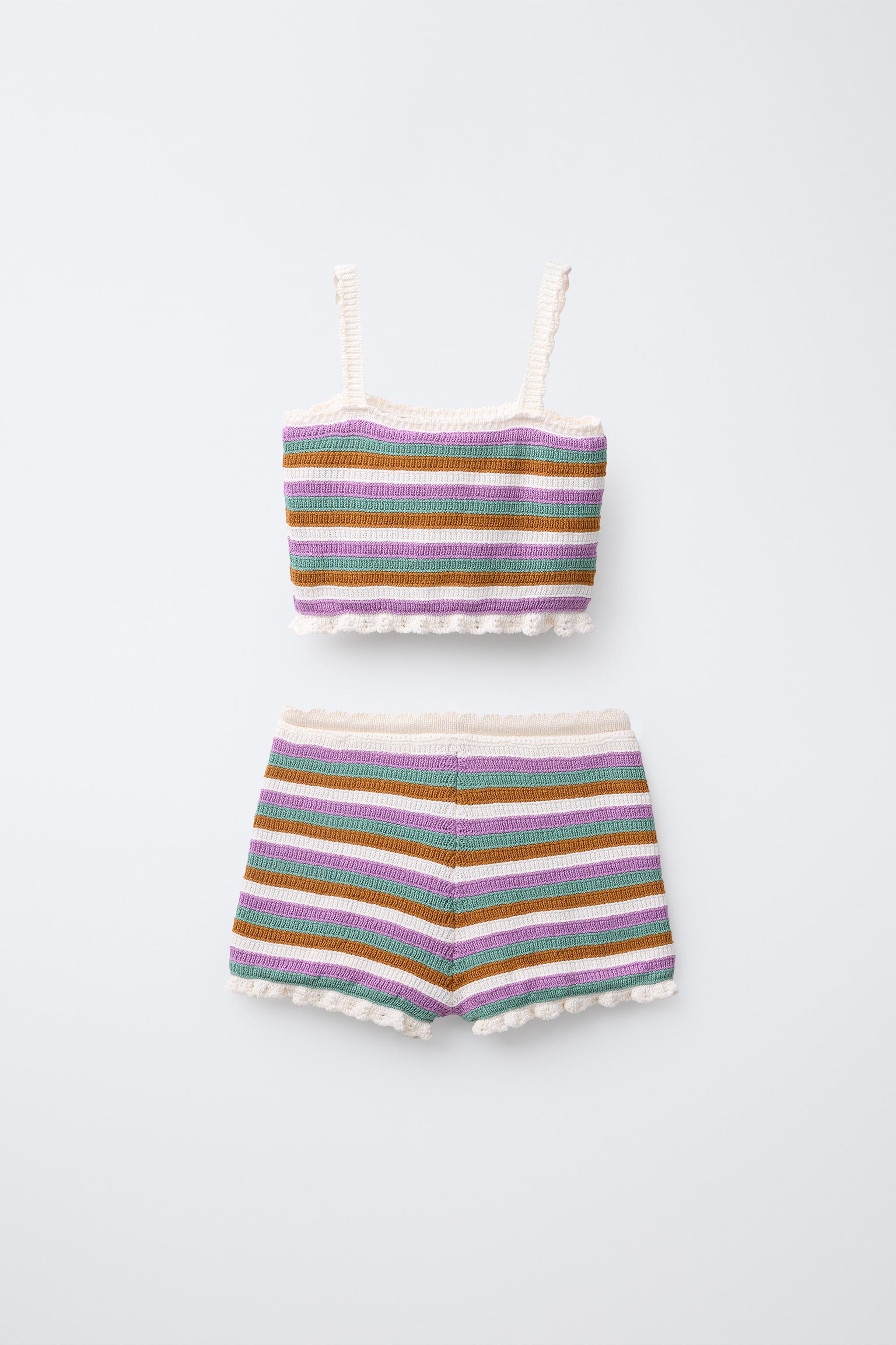 6-14 YEARS/ STRIPED CROCHET KNIT SET