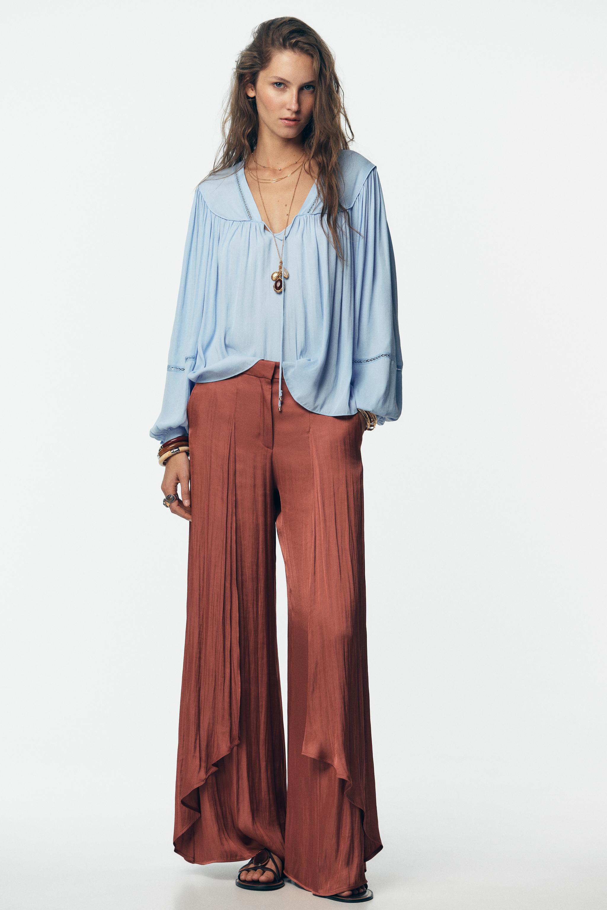 FLOWY LACE TRIM BLOUSE