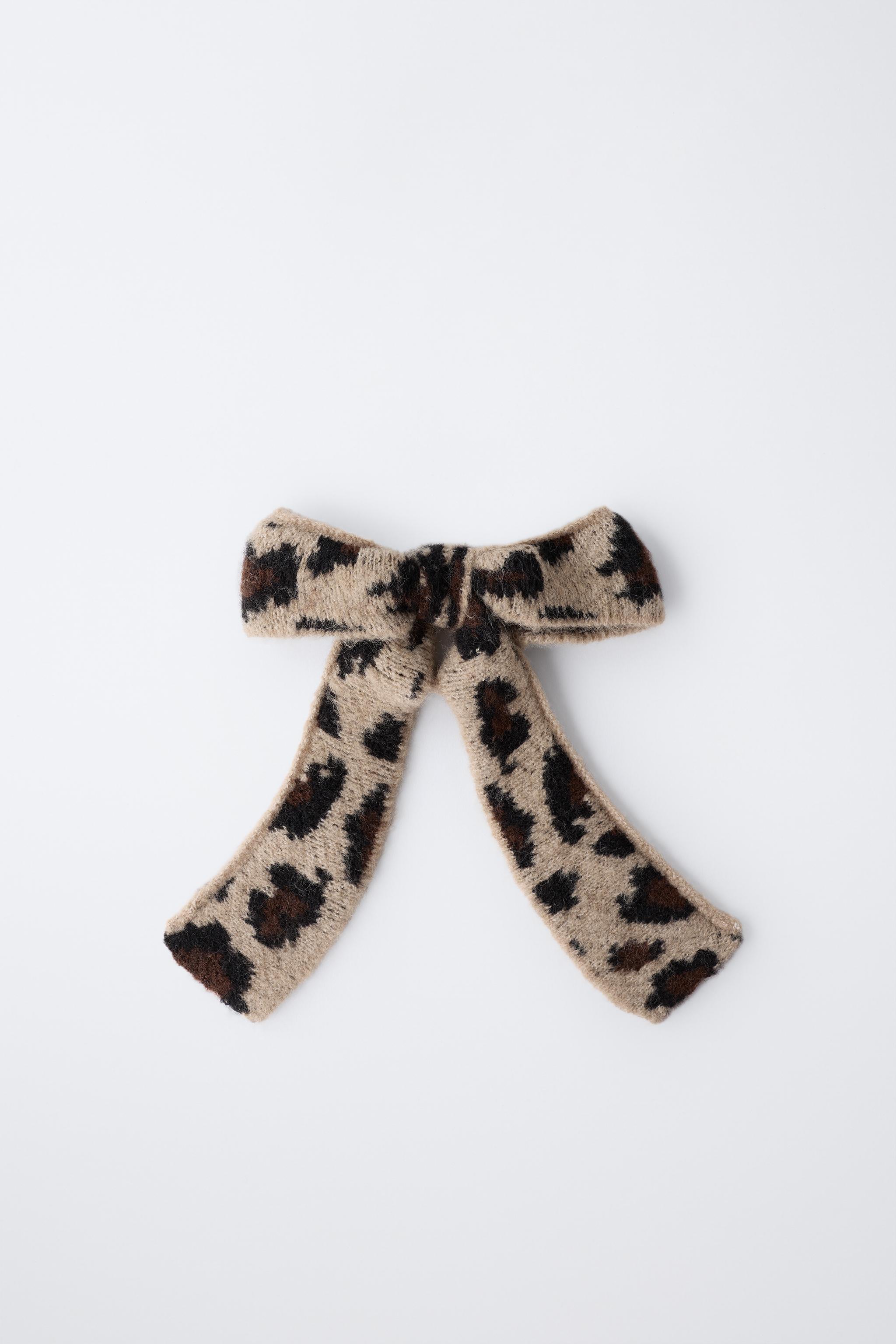 ANIMAL PRINT KNITTED BOW HAIR TIE