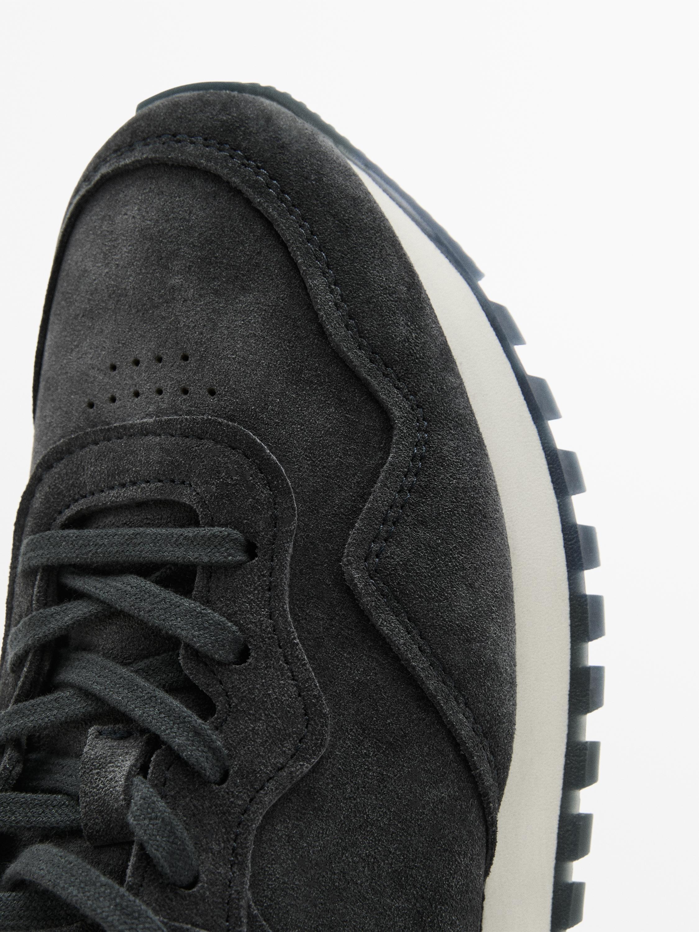 Blue split leather trainers