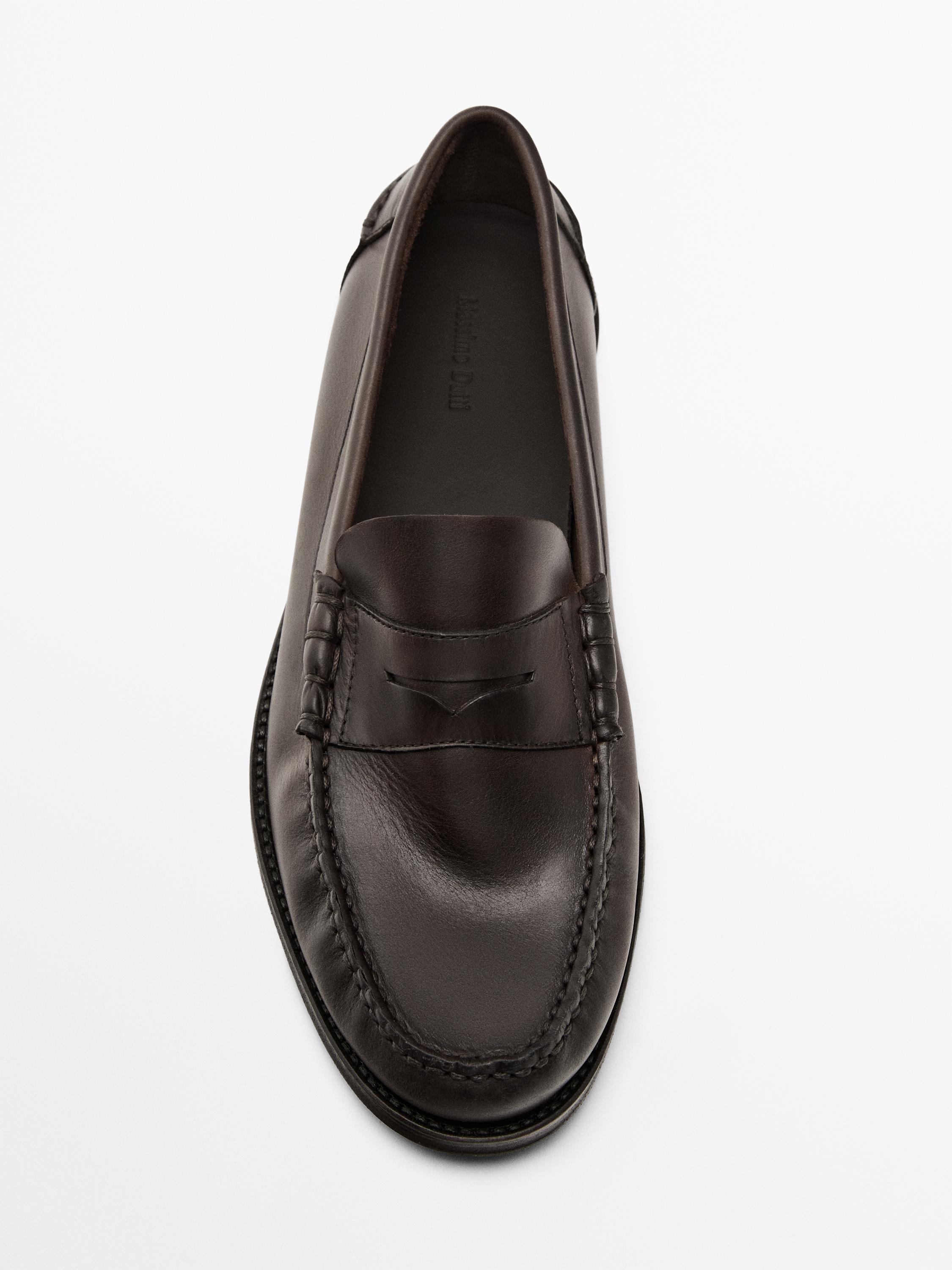 Oiled leather penny strap loafers
