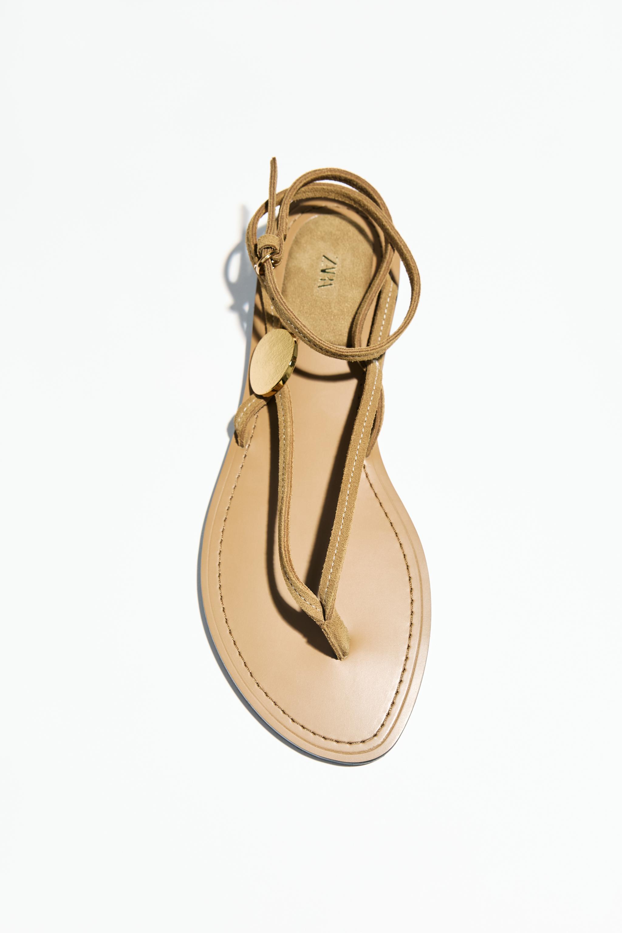 SUEDE FLAT SANDALS WITH APPLIQUÉ