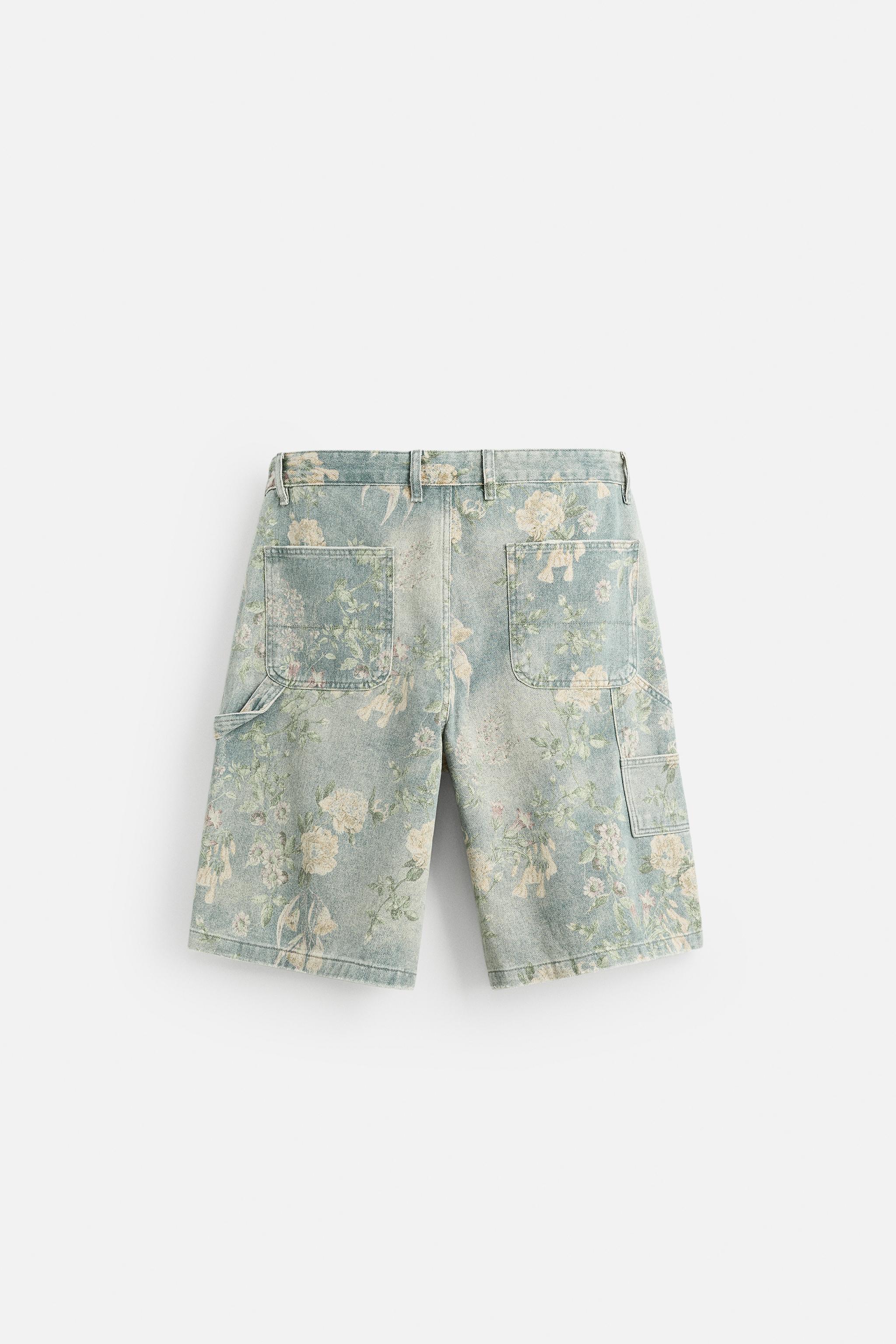 FLORAL PRINT CARPENTER POCKET BERMUDA SHORTS