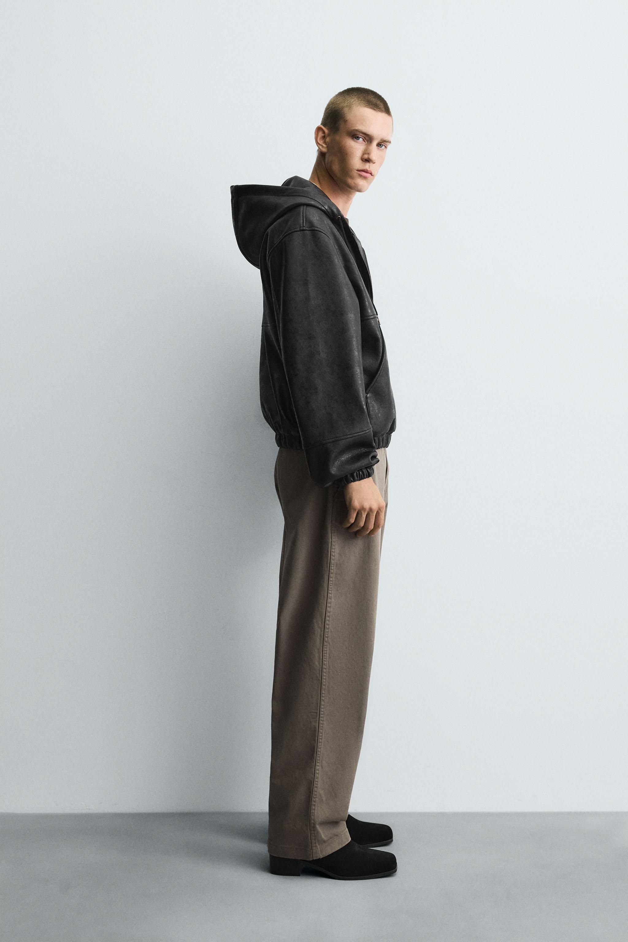 HOODIE FAUX LEATHER JACKET