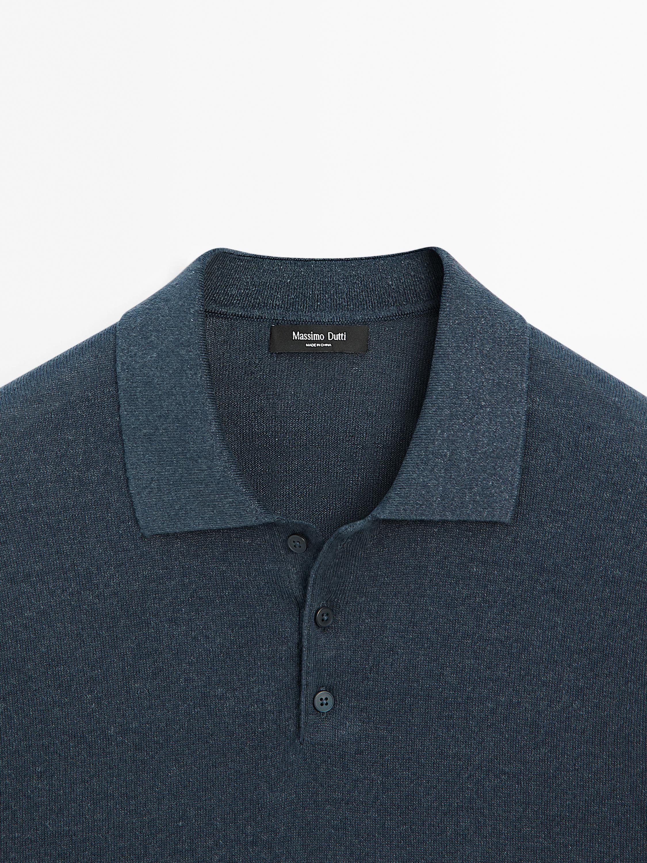 Linen blend knit polo shirt