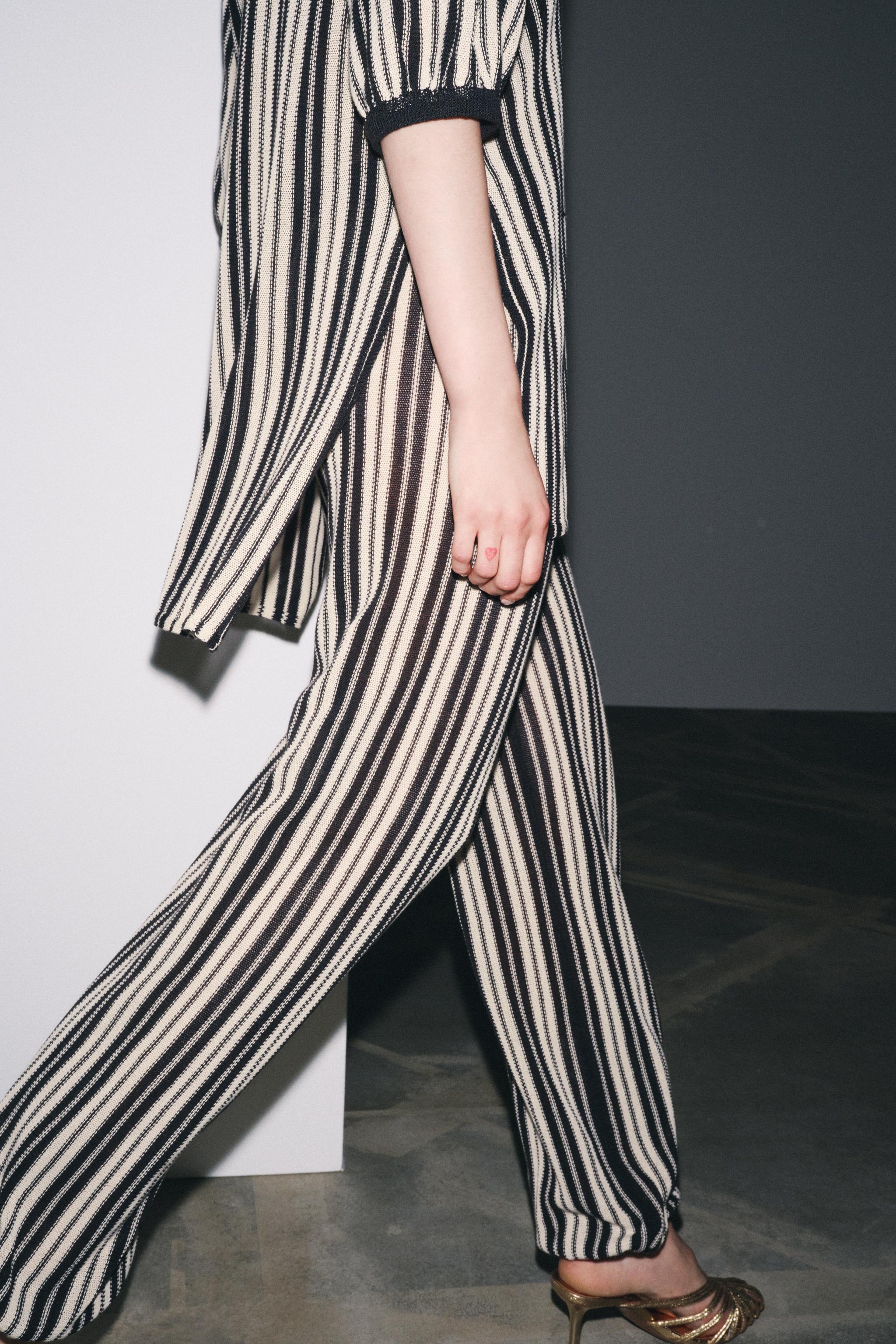 STRIPED LINEN CUFFED HEM PANTS