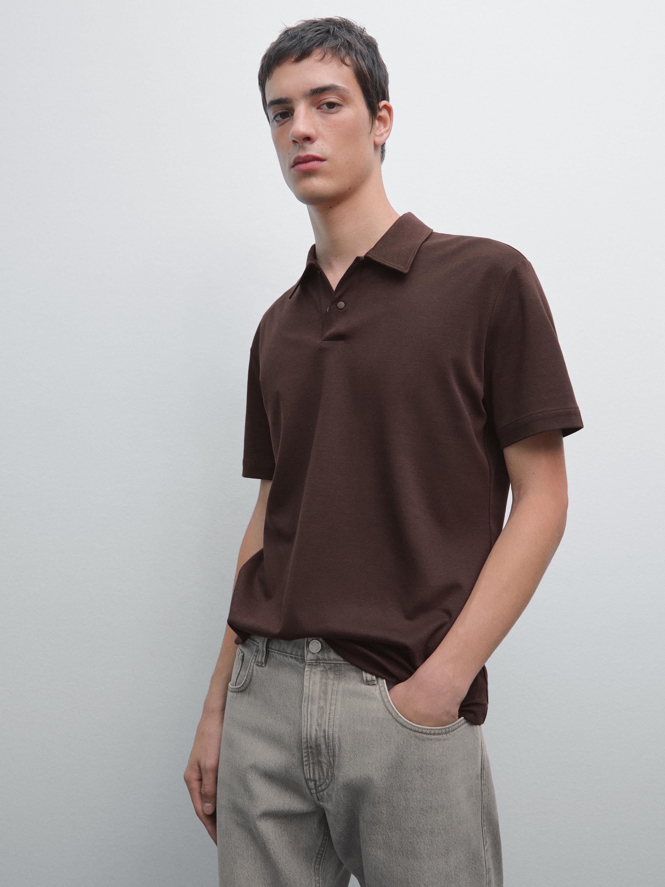 Short sleeve polo shirt with snap-button placket
