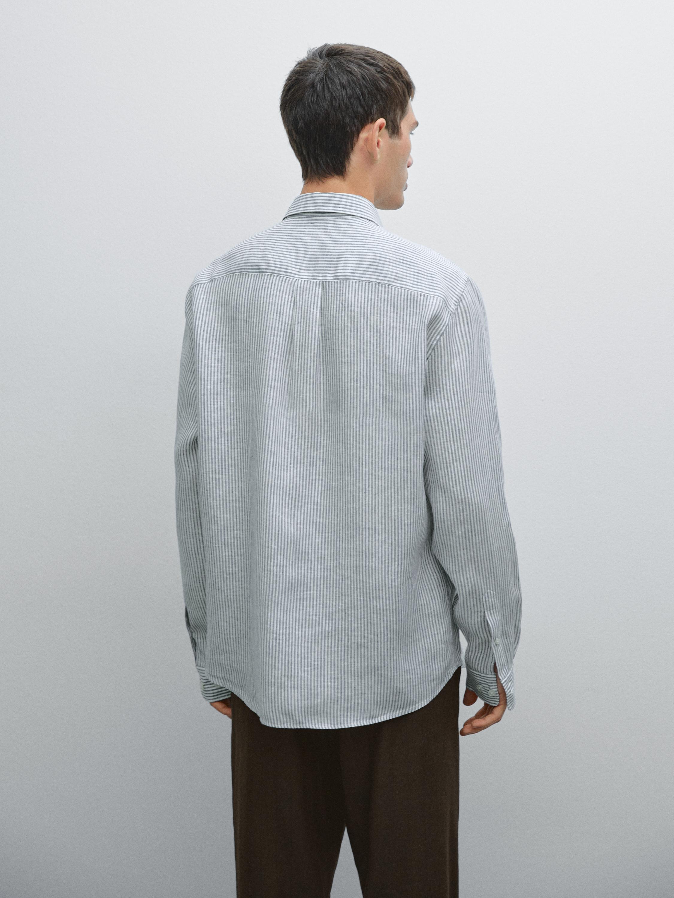 Regular fit striped linen shirt