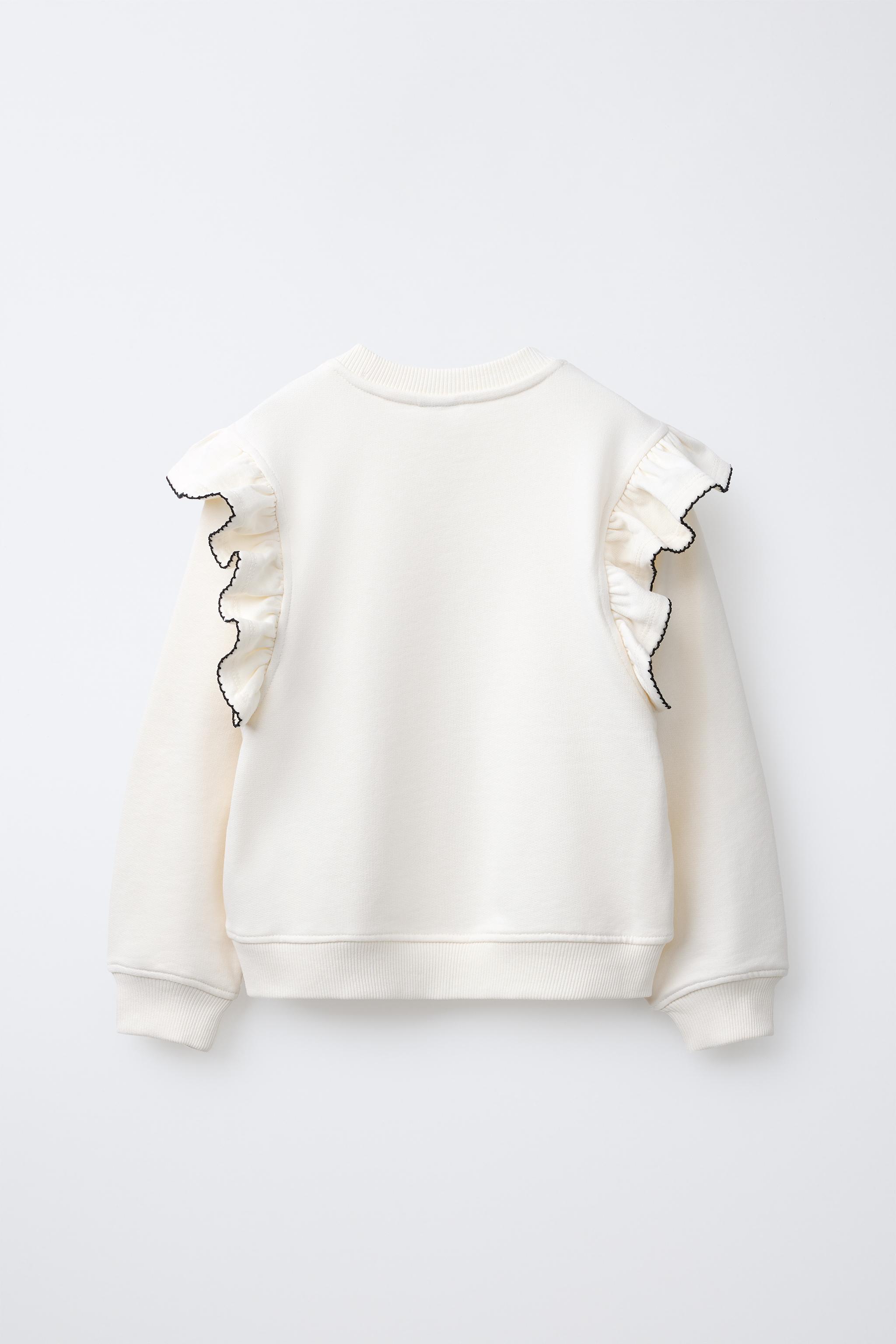 TOPSTITCHED RUFFLED SWEATSHIRT