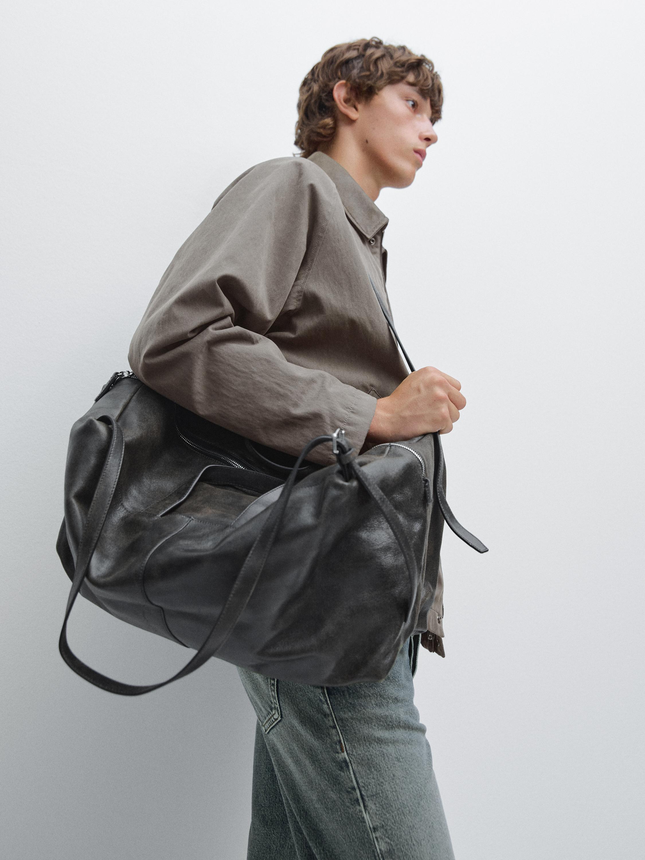 Crackled nappa leather duffle bag