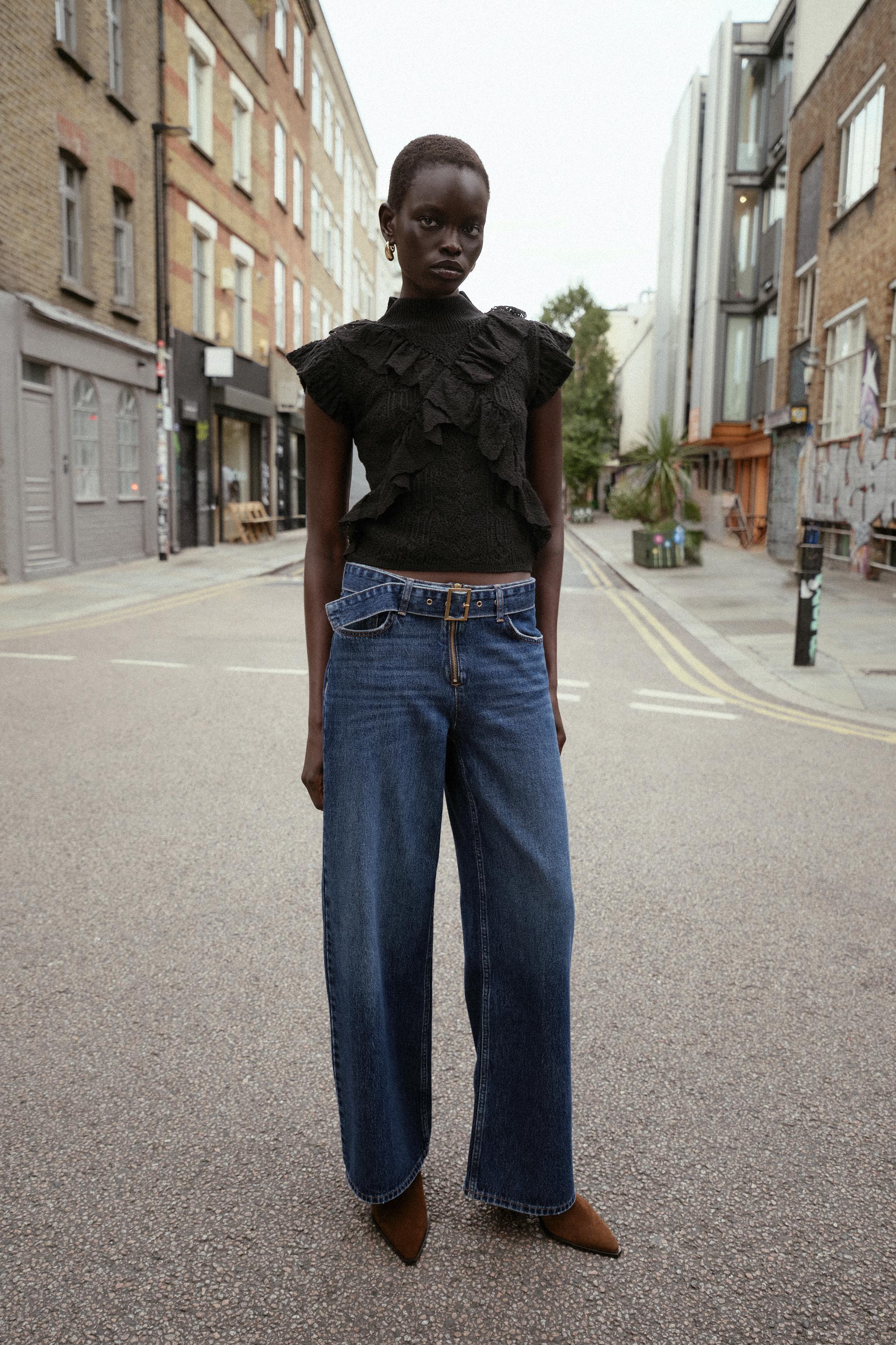 POINTELLE KNIT RUFFLED TOP