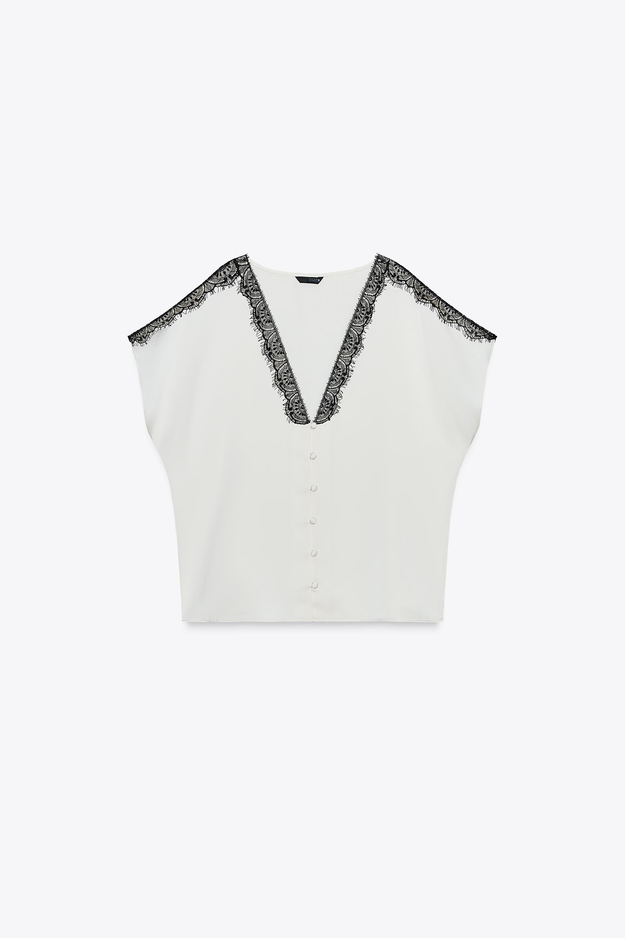 CONTRAST LACE SATIN EFFECT BLOUSE
