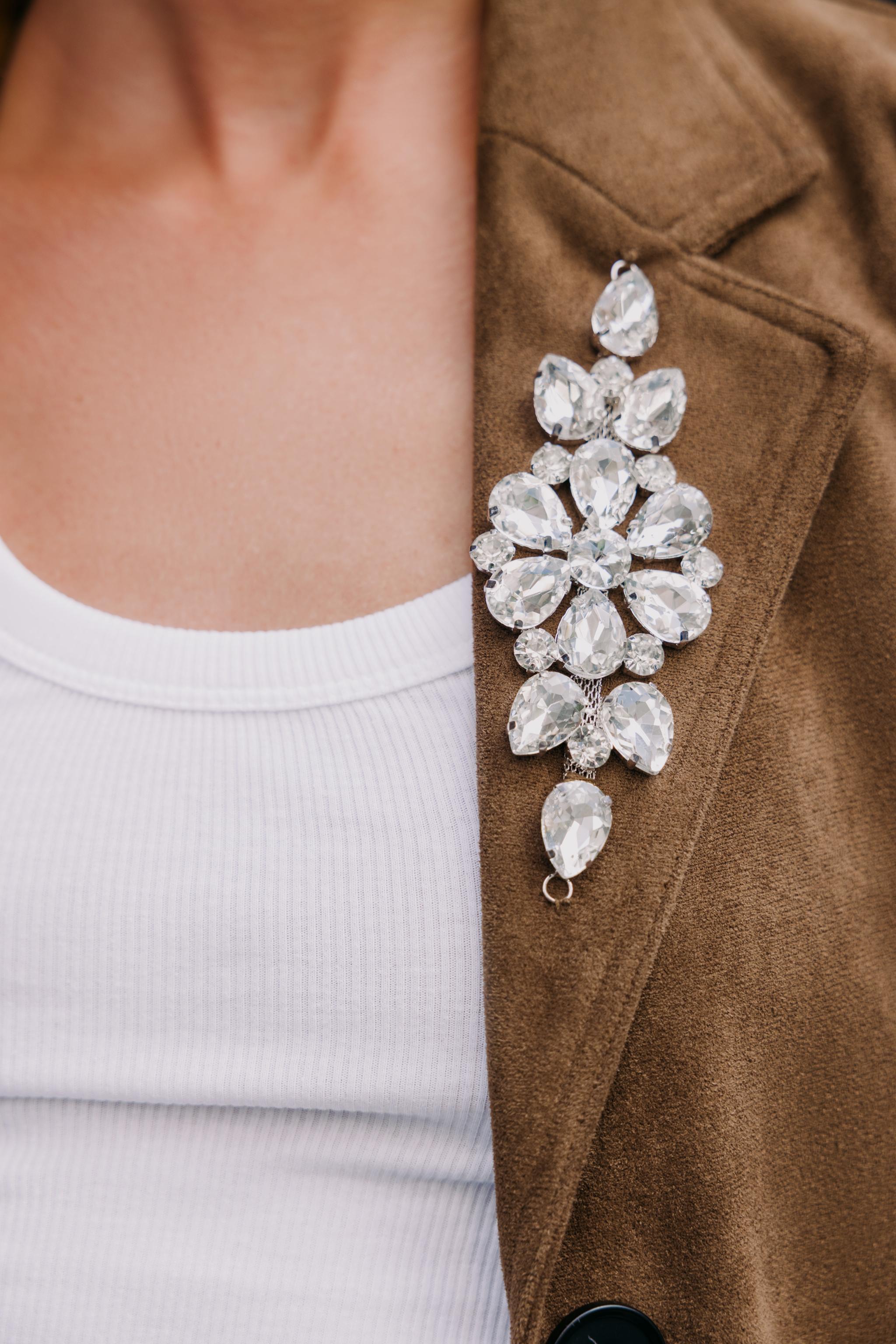 FAUX SUEDE FROCK COAT WITH BROOCH