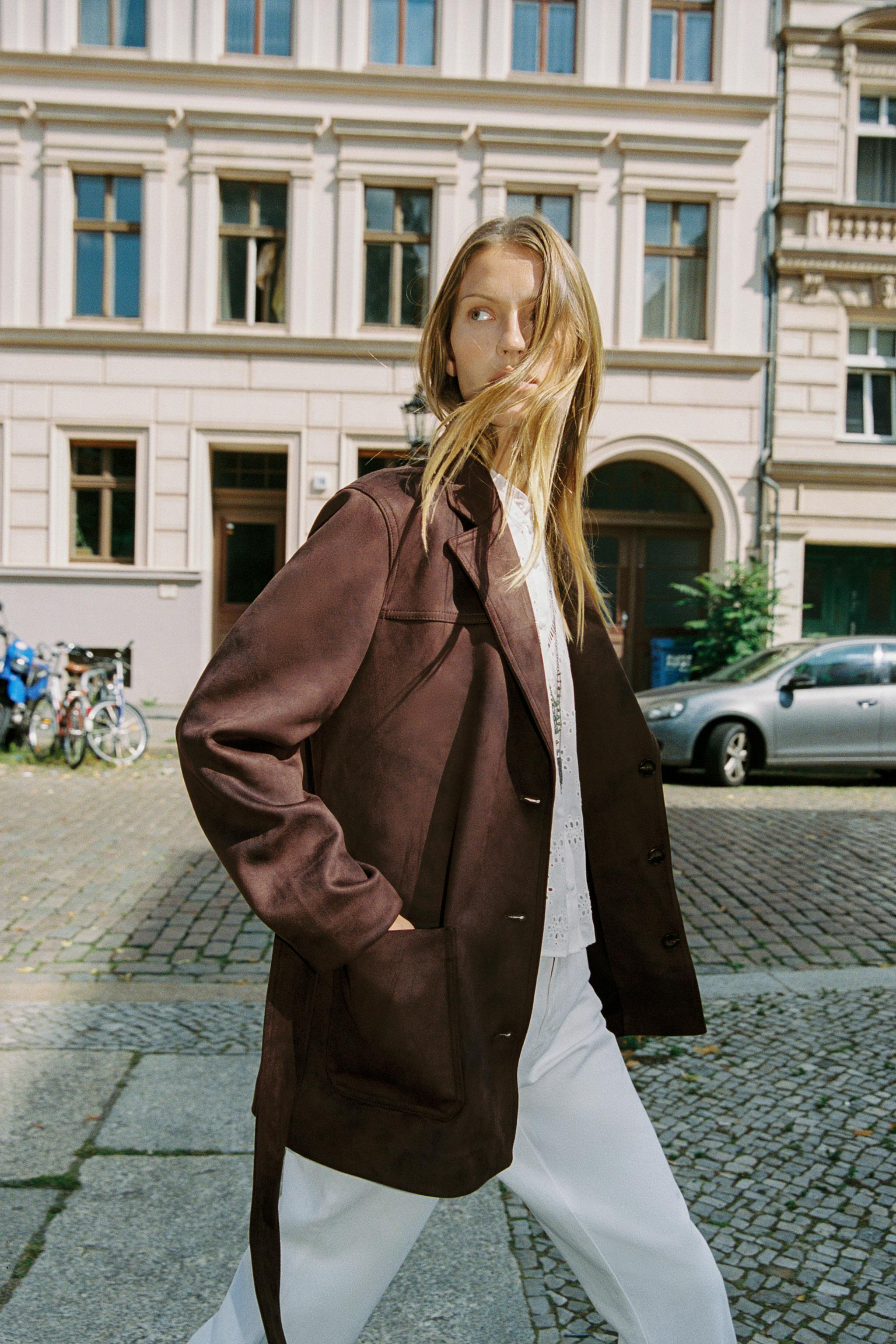 BELTED FAUX SUEDE JACKET