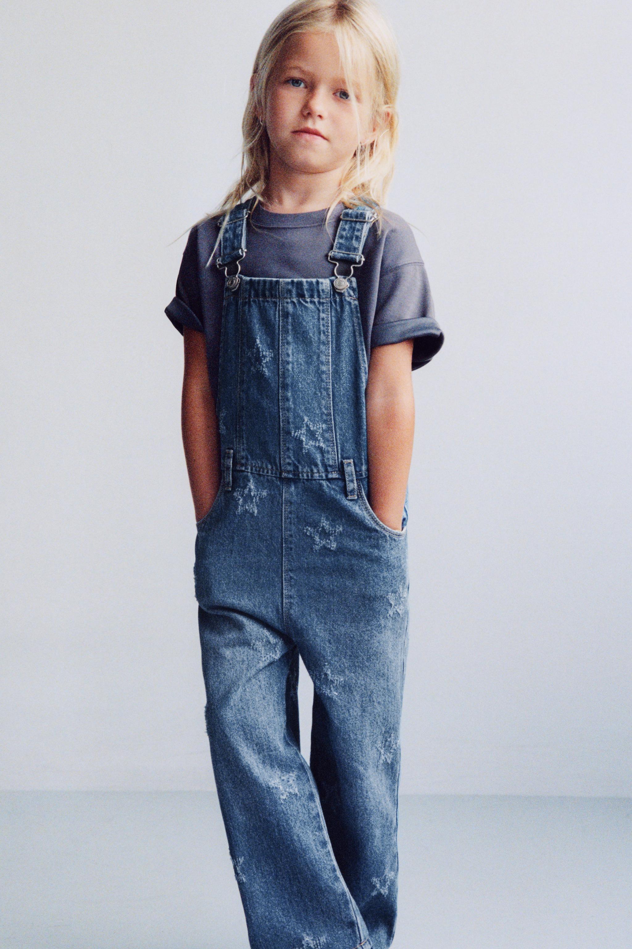 EMBROIDERED STAR DENIM LONG OVERALLS
