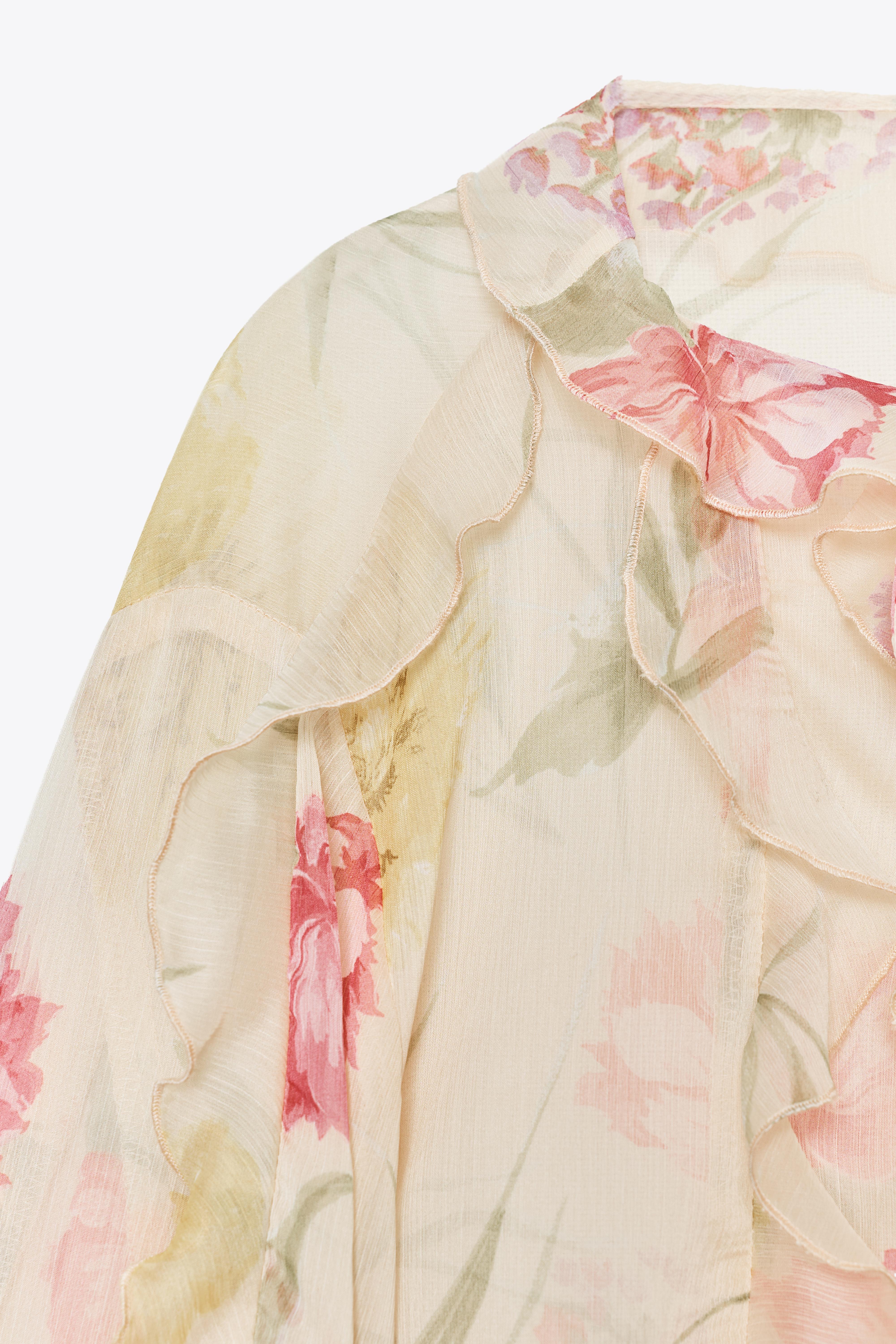 FLORAL PRINT SEMI-SHEER SHIRT