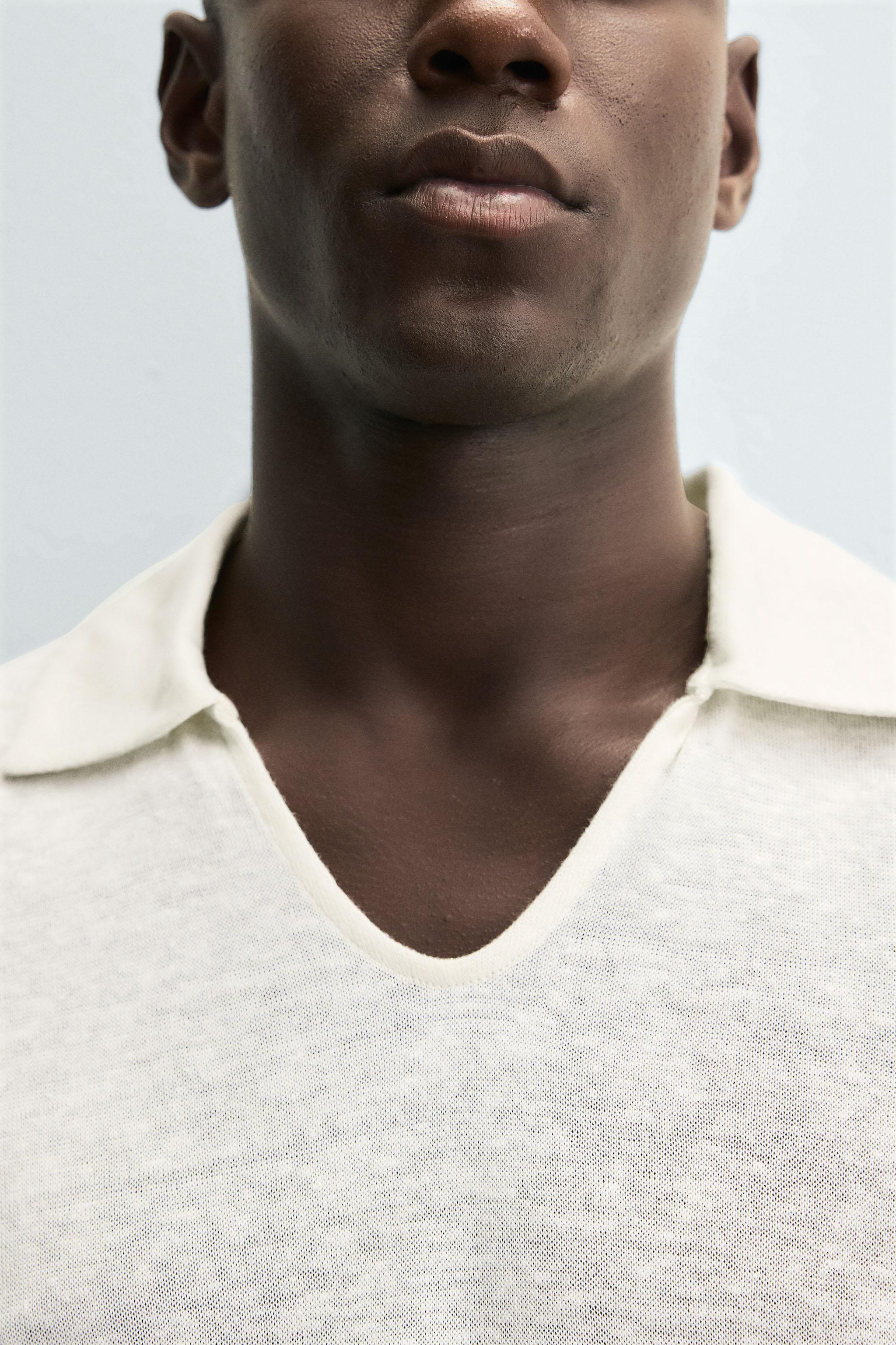 HEMP VISCOSE BLEND KNIT POLO SHIRT