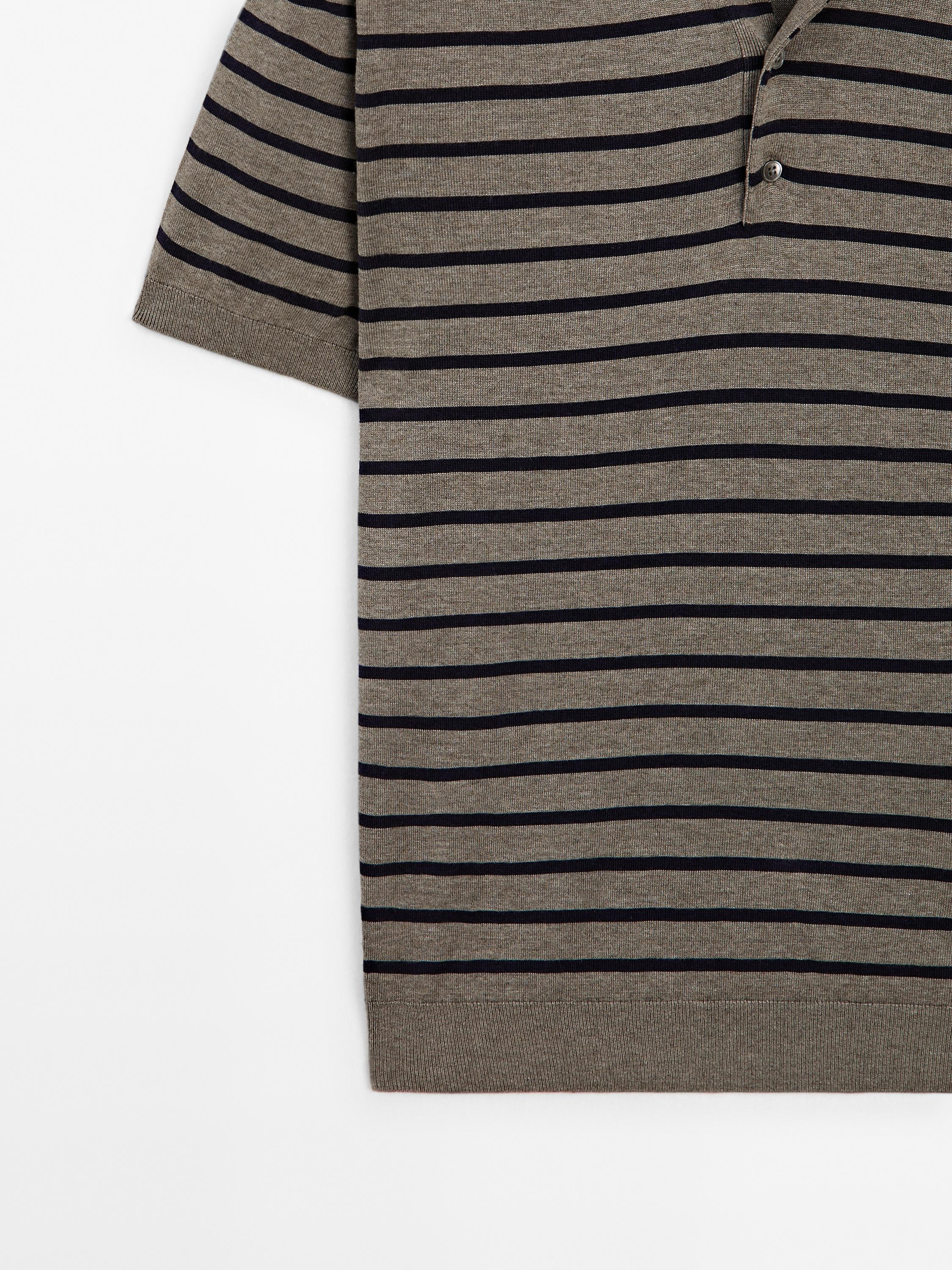 Short sleeve striped knit polo shirt