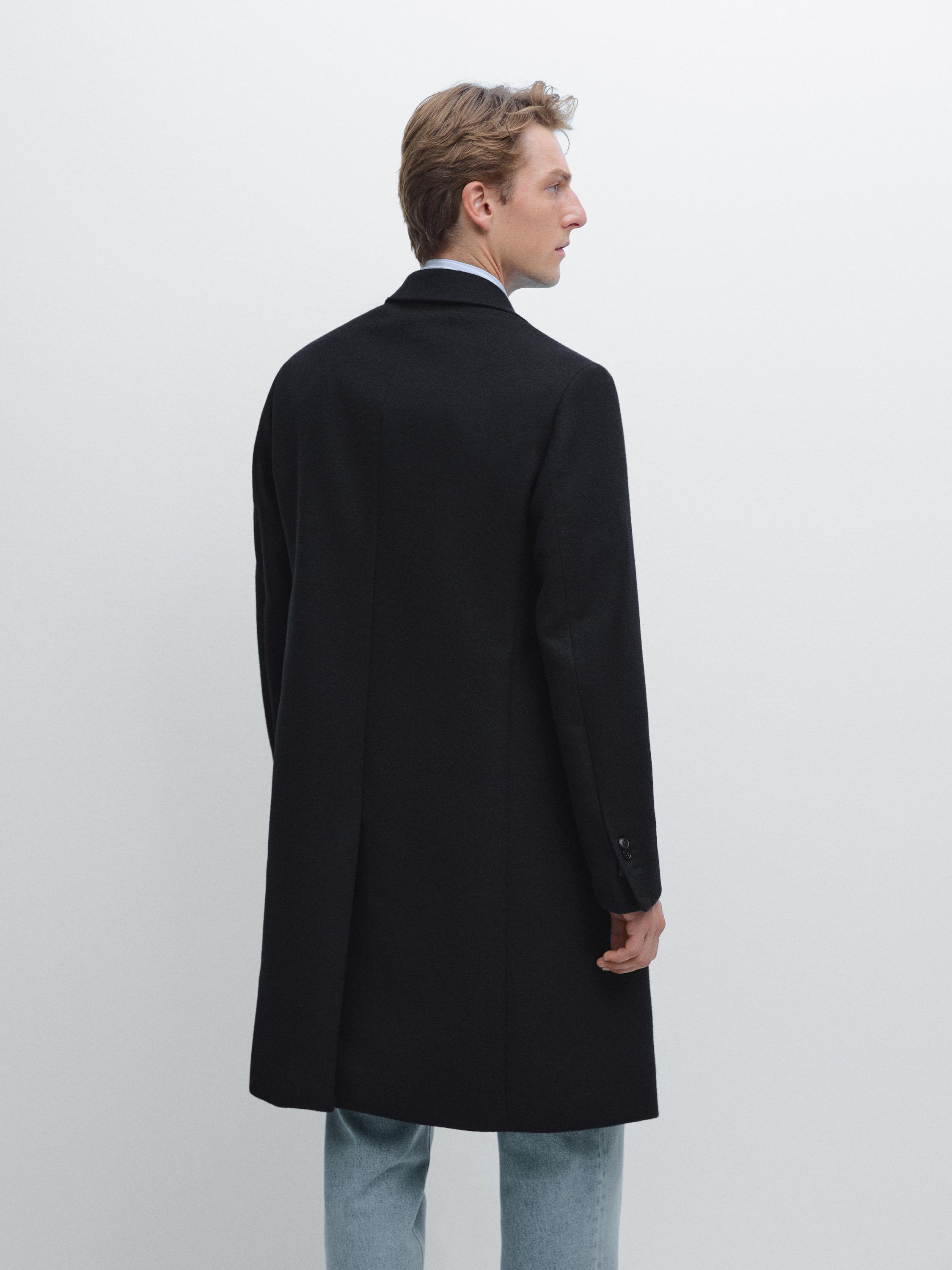 100% wool long coat with lapel collar
