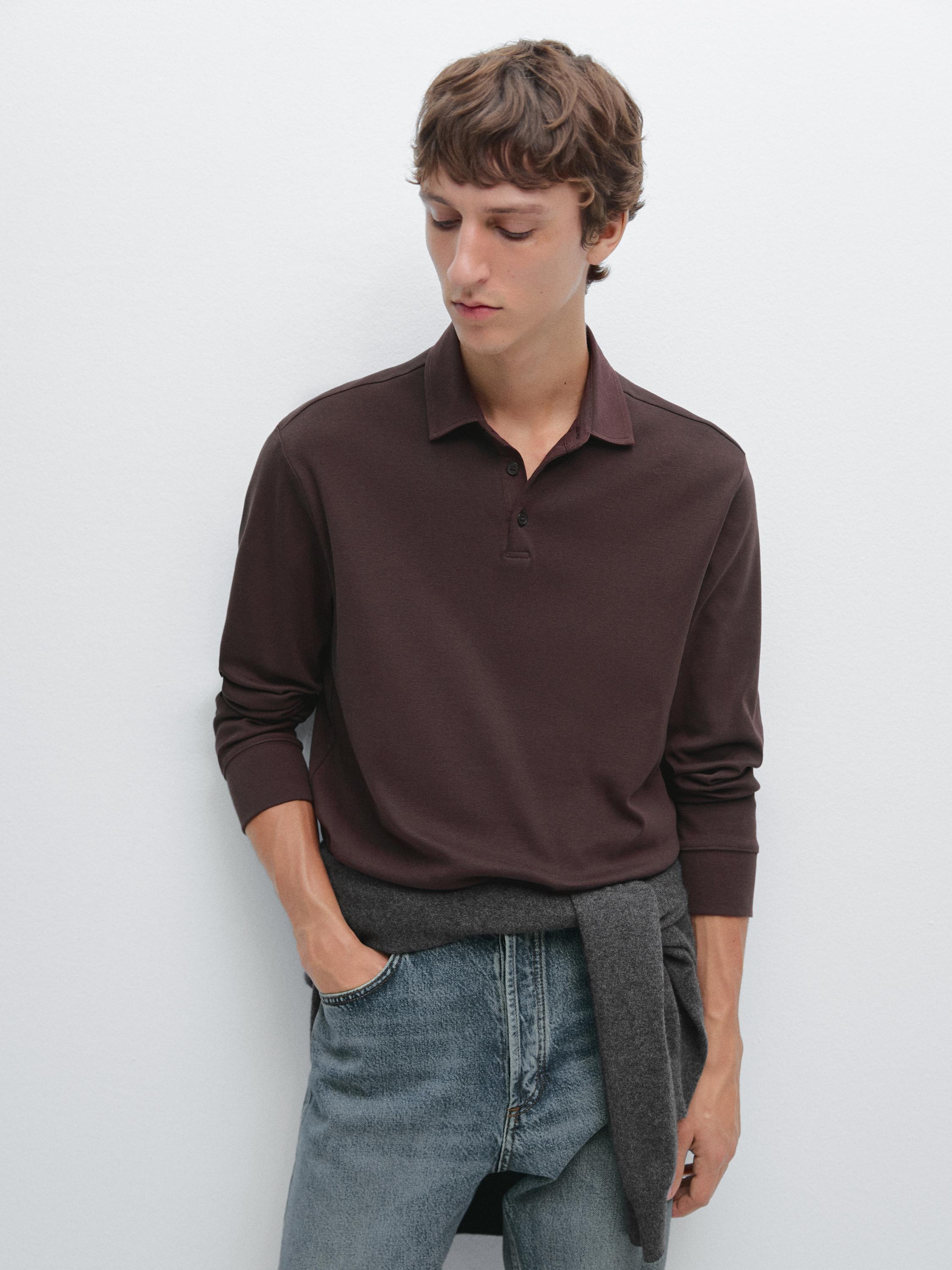 Long sleeve polo shirt with contrast collar