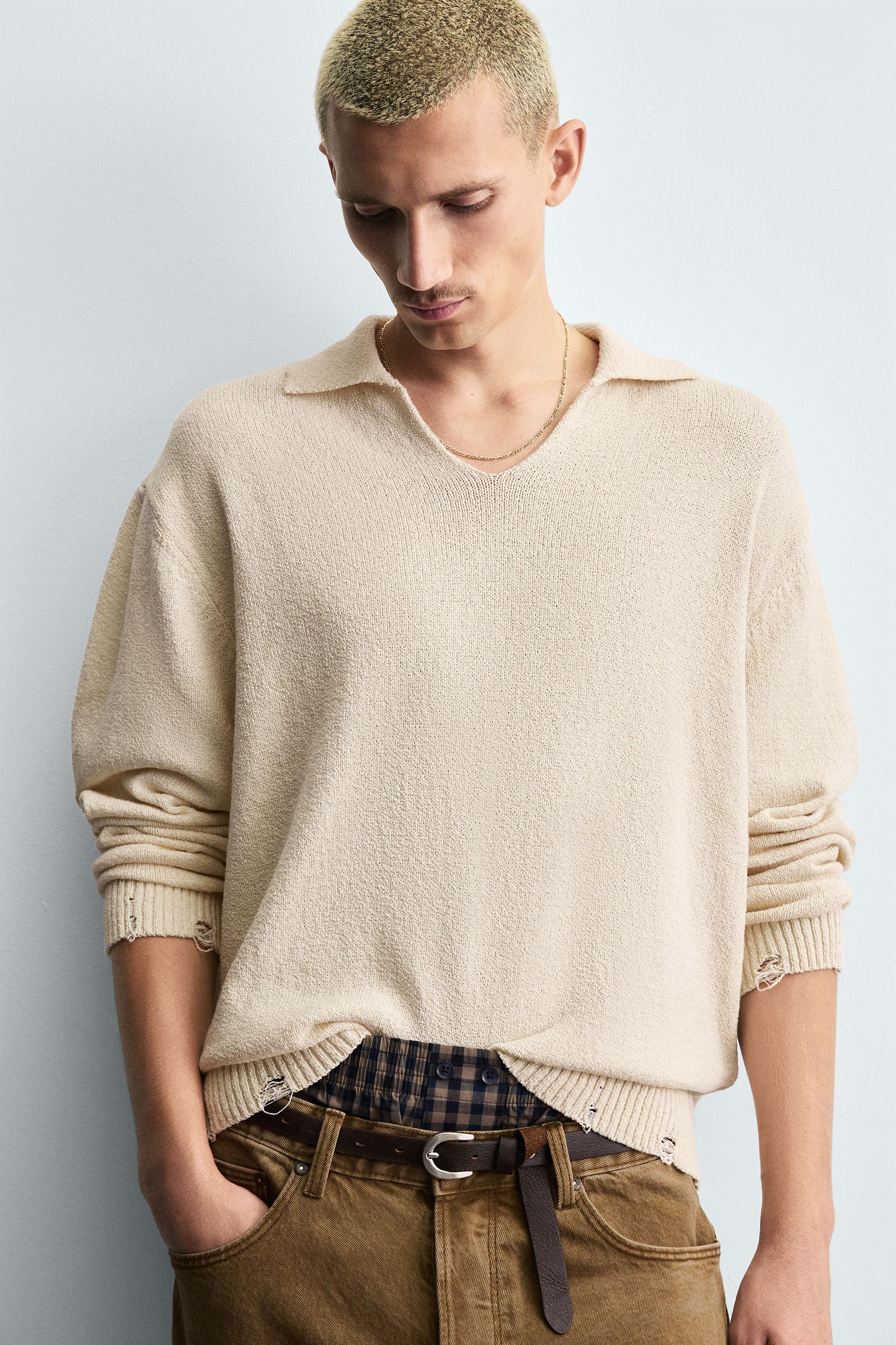 KNIT POLO SHIRT WITH DISTRESSED EFFECT