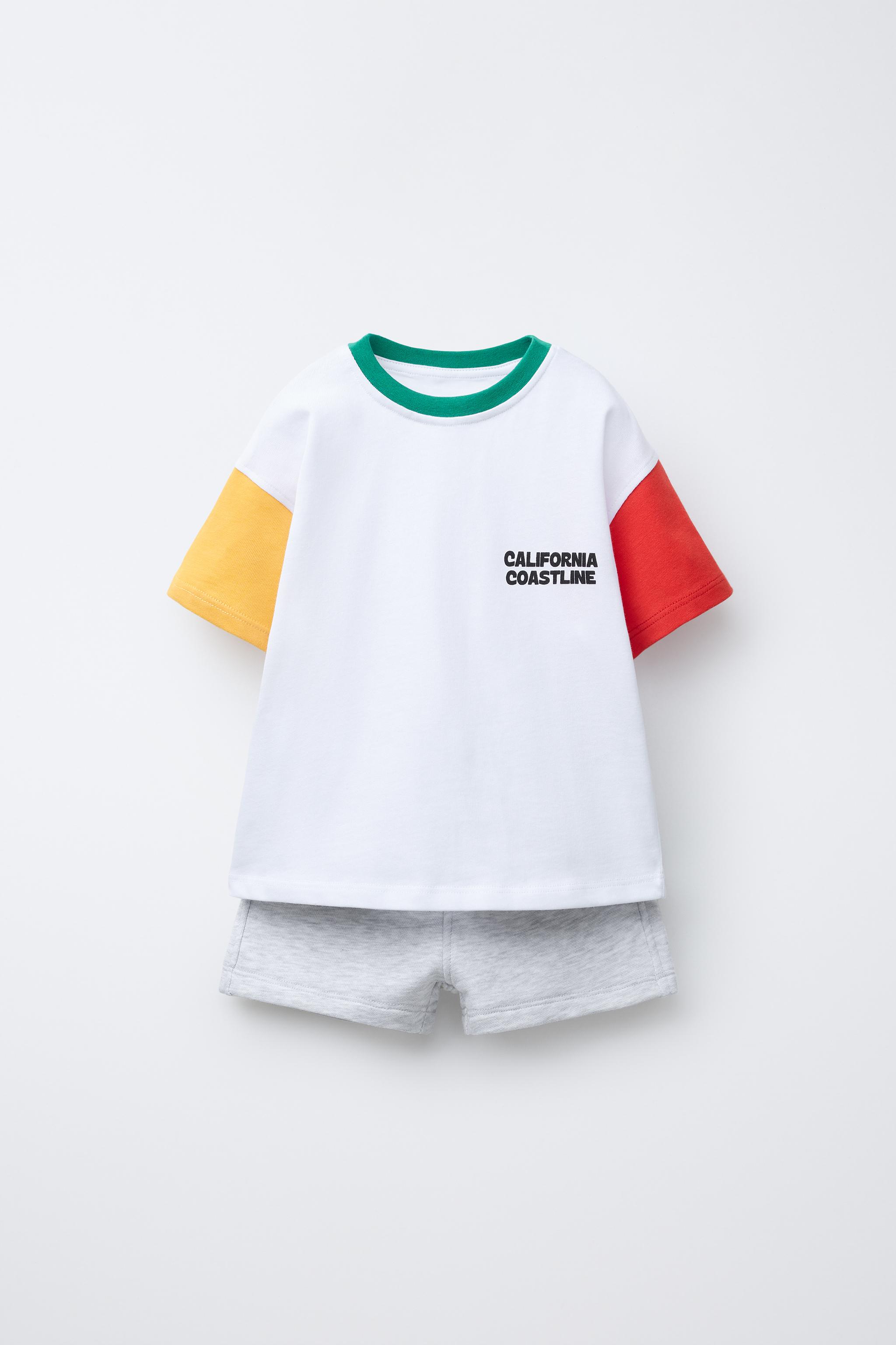 TEXT T-SHIRT AND HEATHERED BERMUDA JOGGING SET