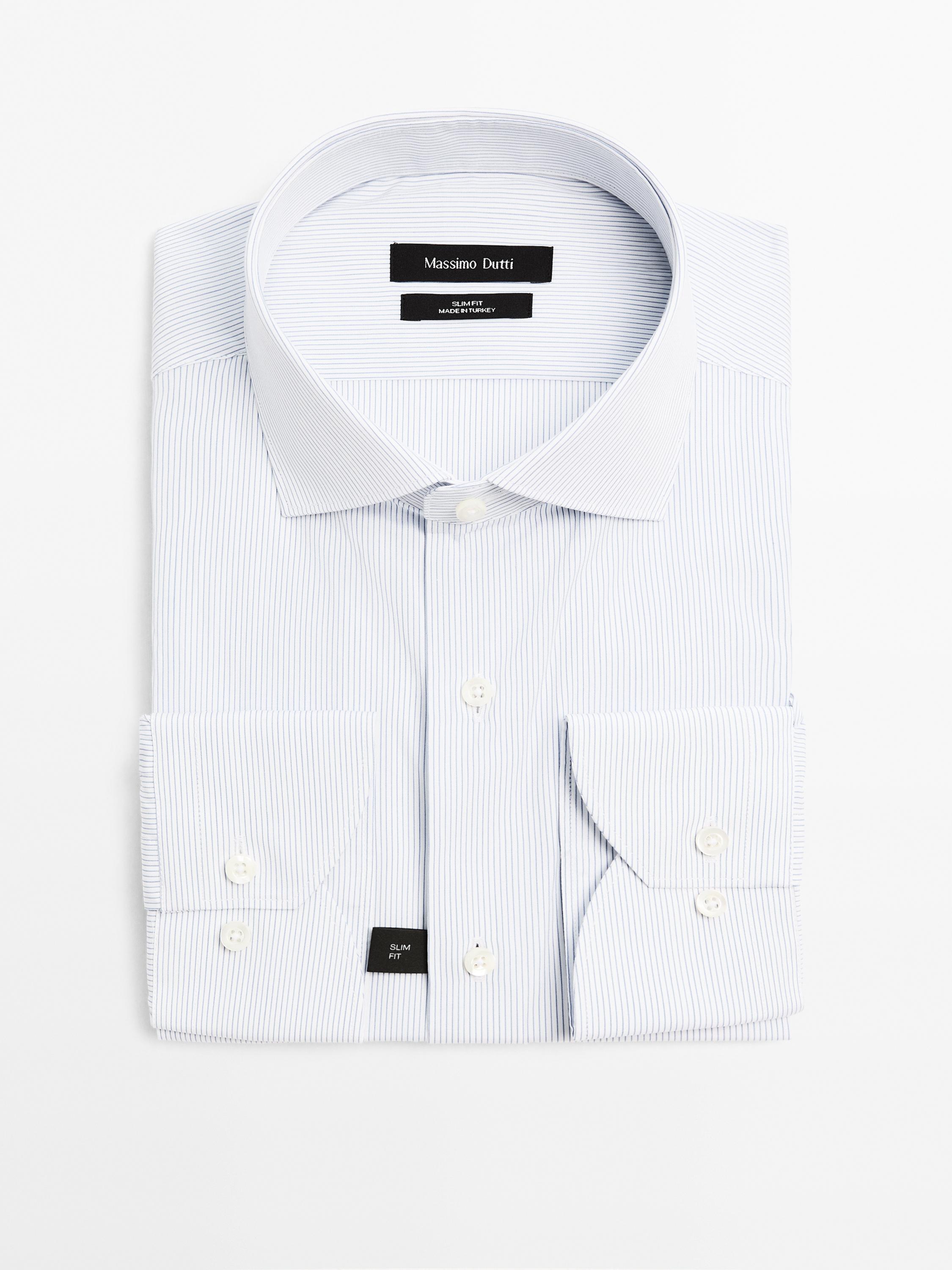 Slim fit micro-striped 100% cotton shirt