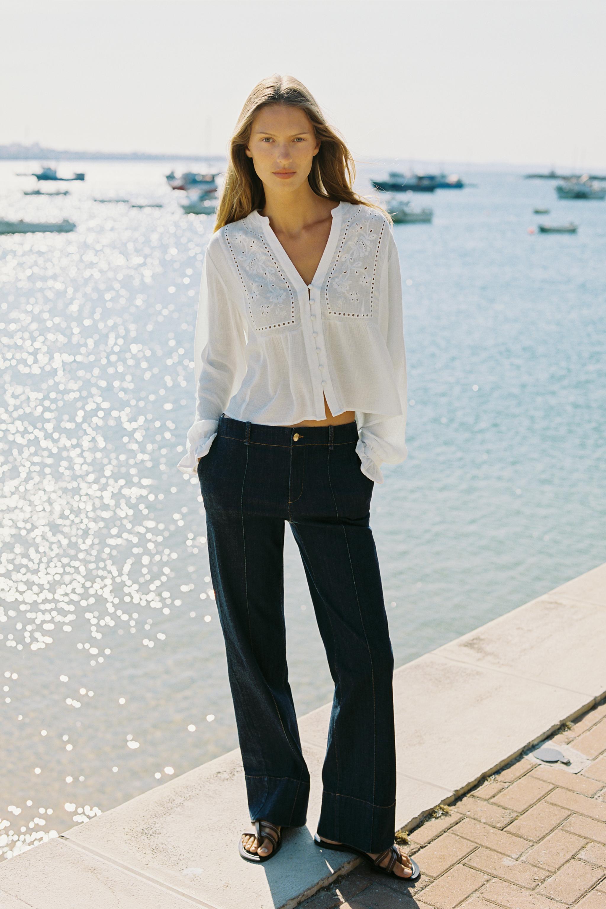 SHORT EMBROIDERED EYELET BLOUSE