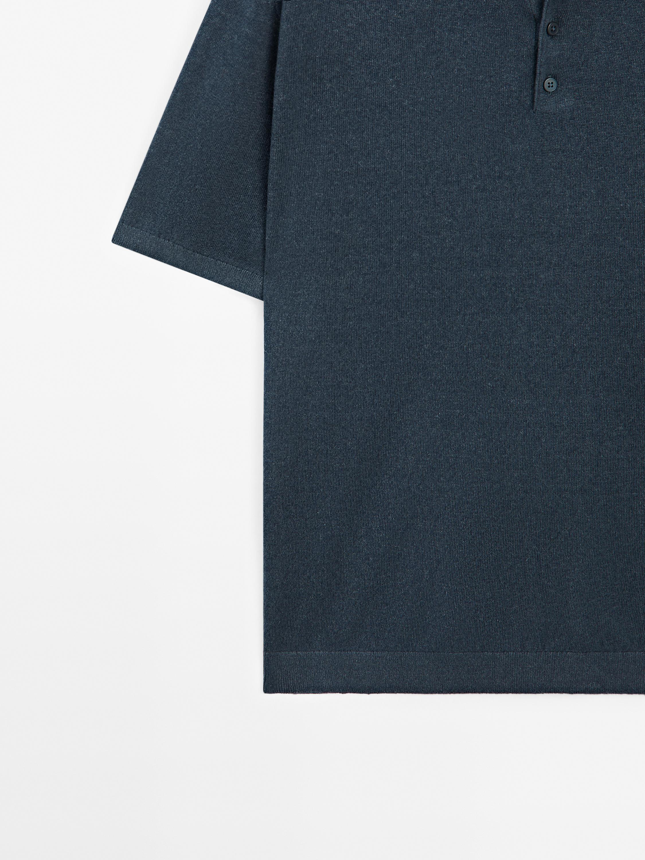 Linen blend knit polo shirt