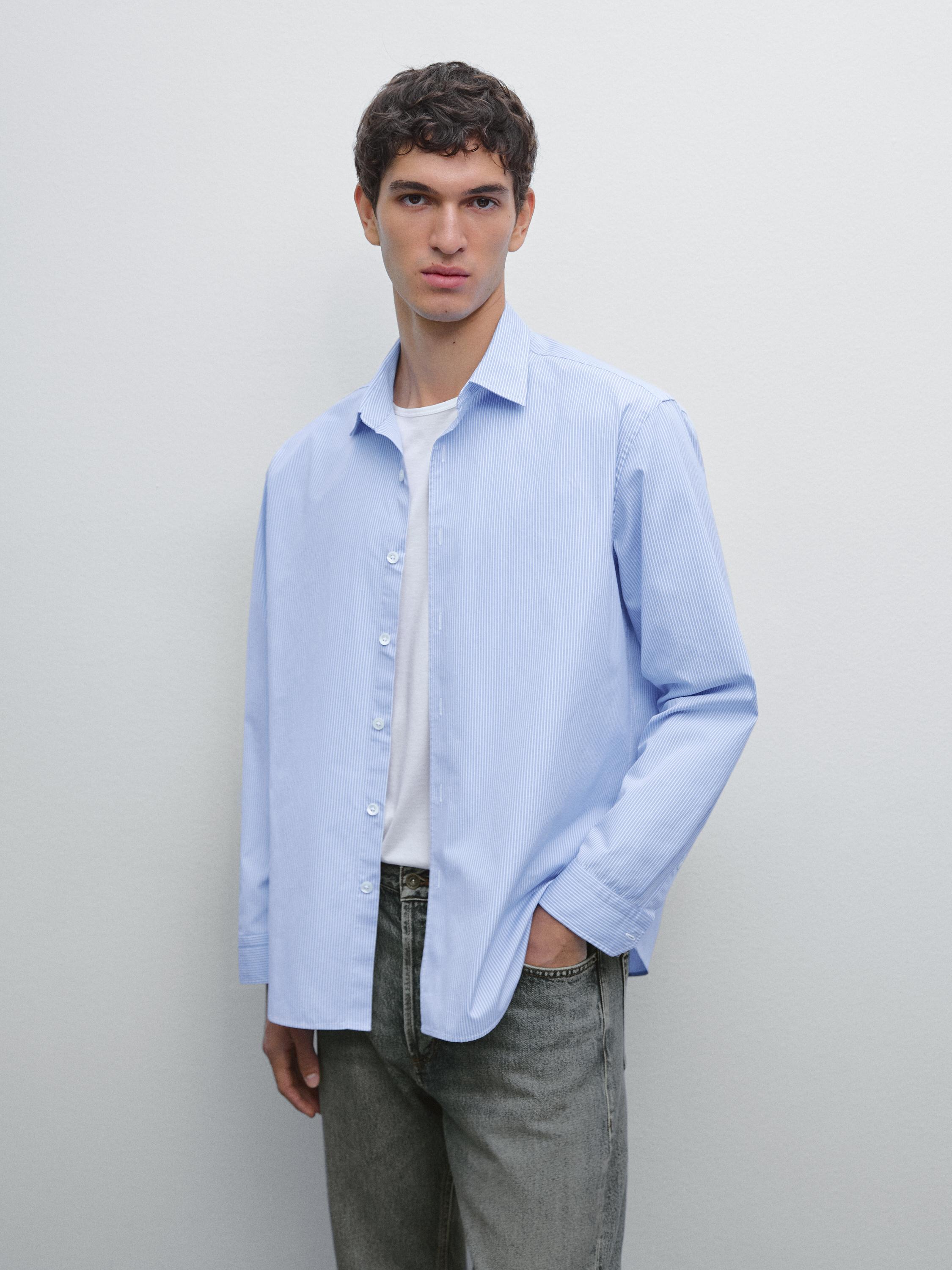 Regular fit striped poplin shirt