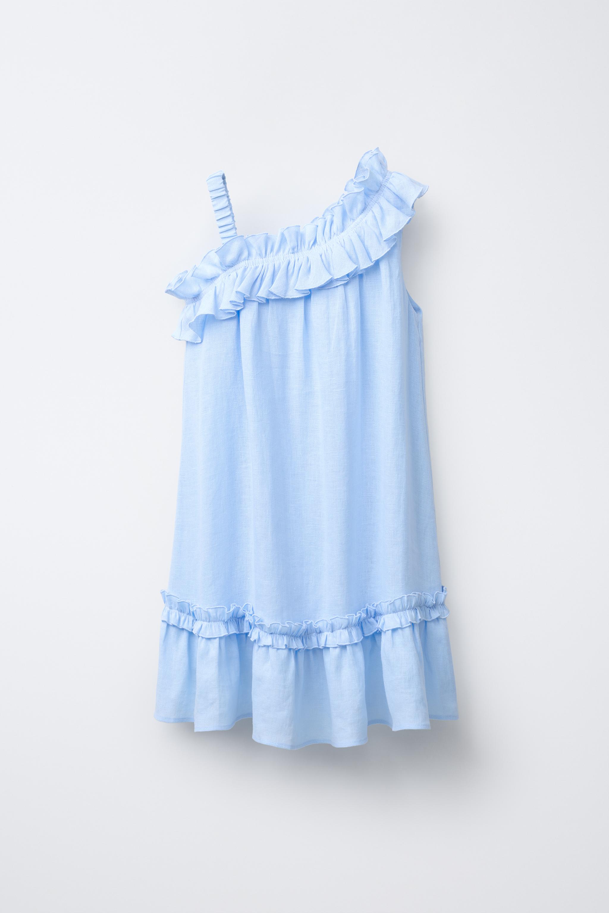 RUFFLED DRESS. 100% LINEN