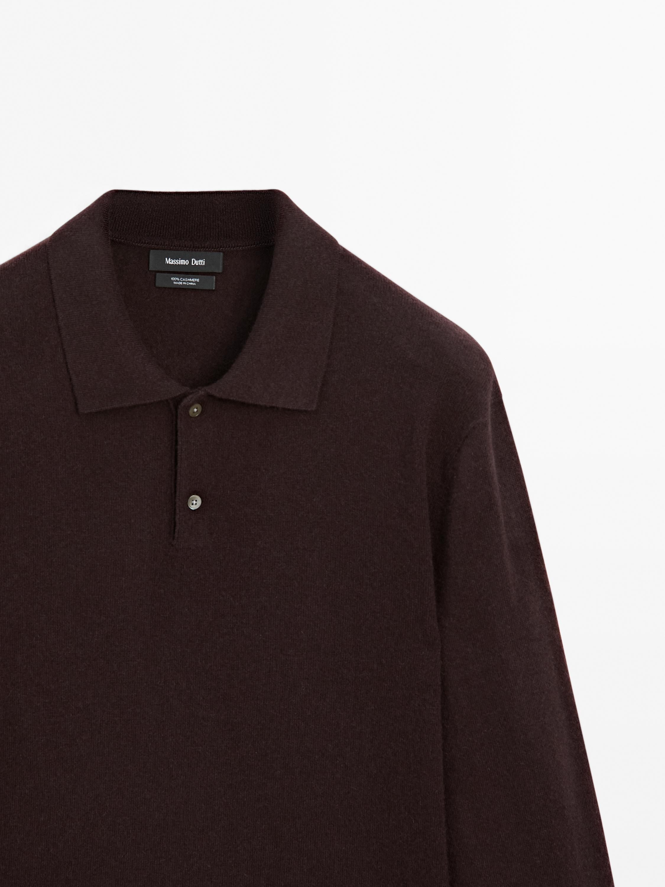 100% cashmere ribbed knit polo shirt
