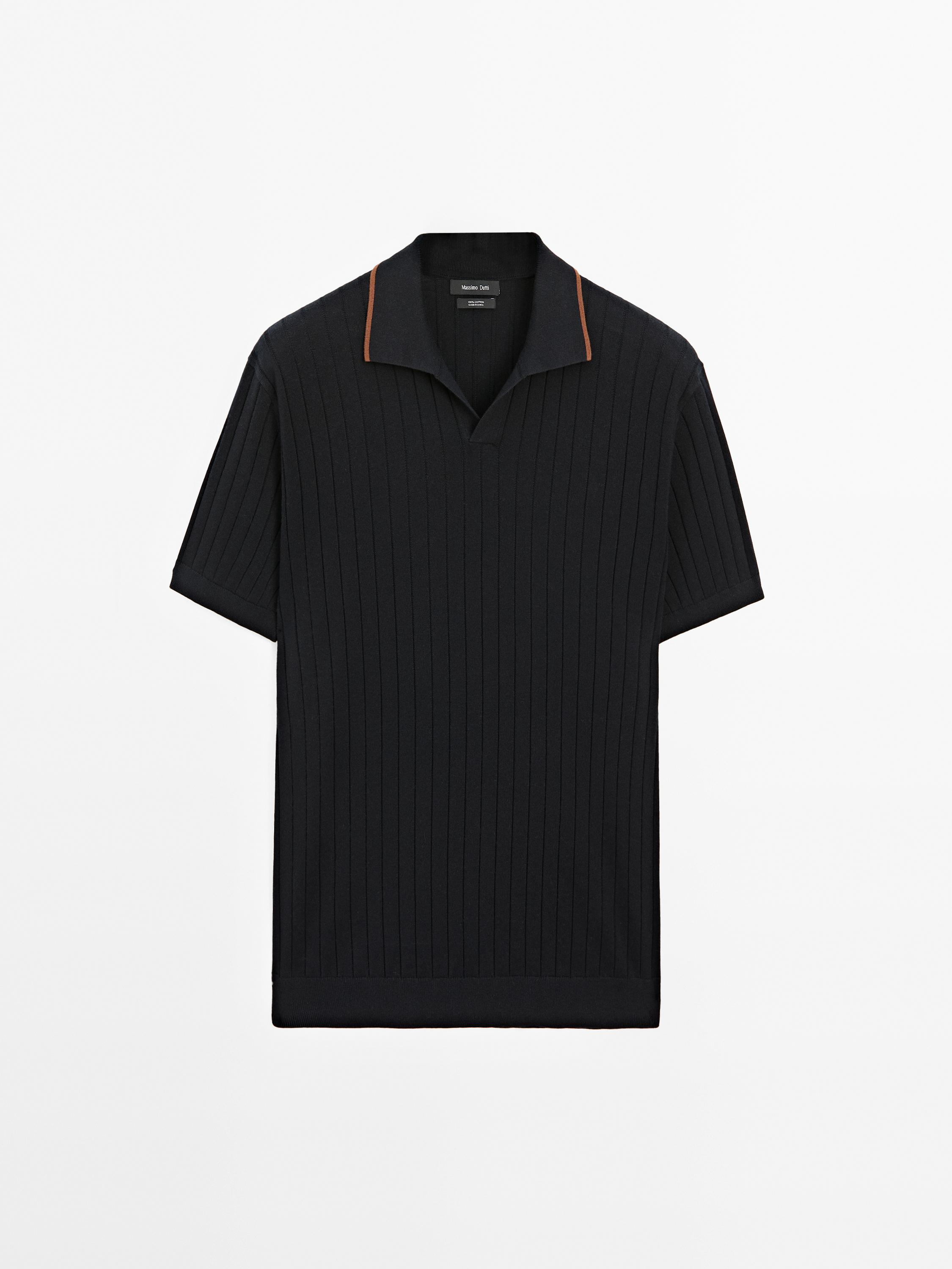 Ribbed knit polo shirt