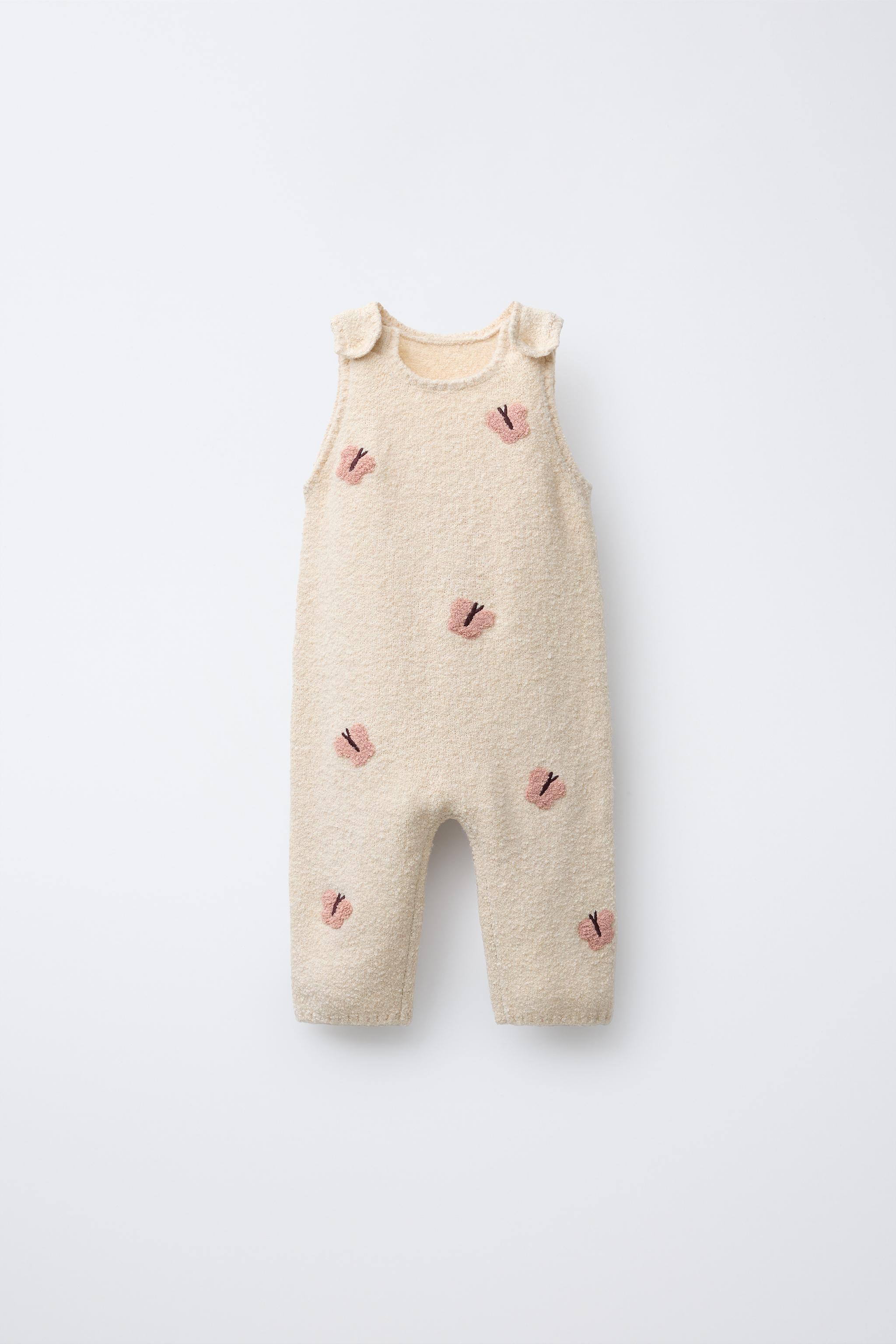 EMBROIDERED BUTTERFLY KNIT OVERALLS